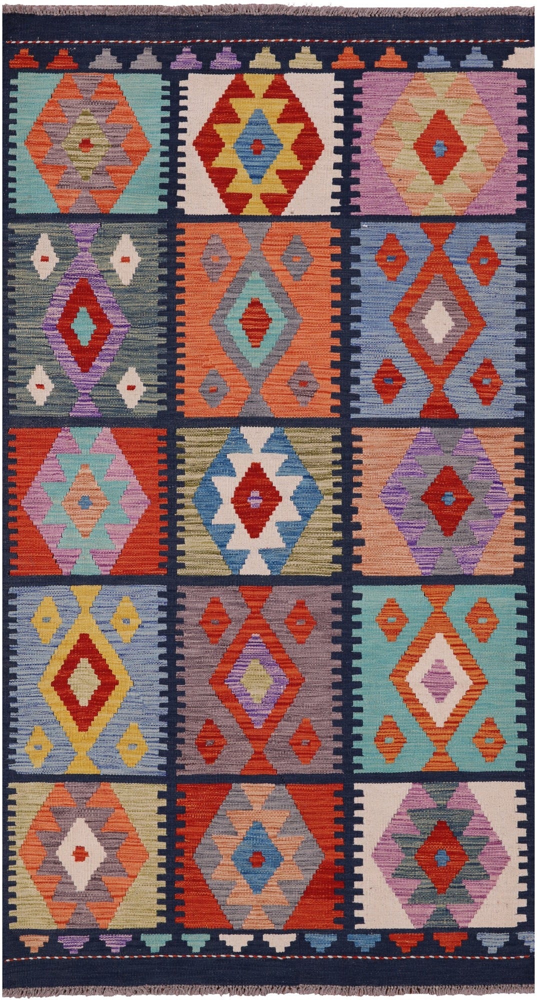 Reversible Kilim Flat Weave Wool On Wool Rug - 3' 7" X 6' 9" - Golden Nile