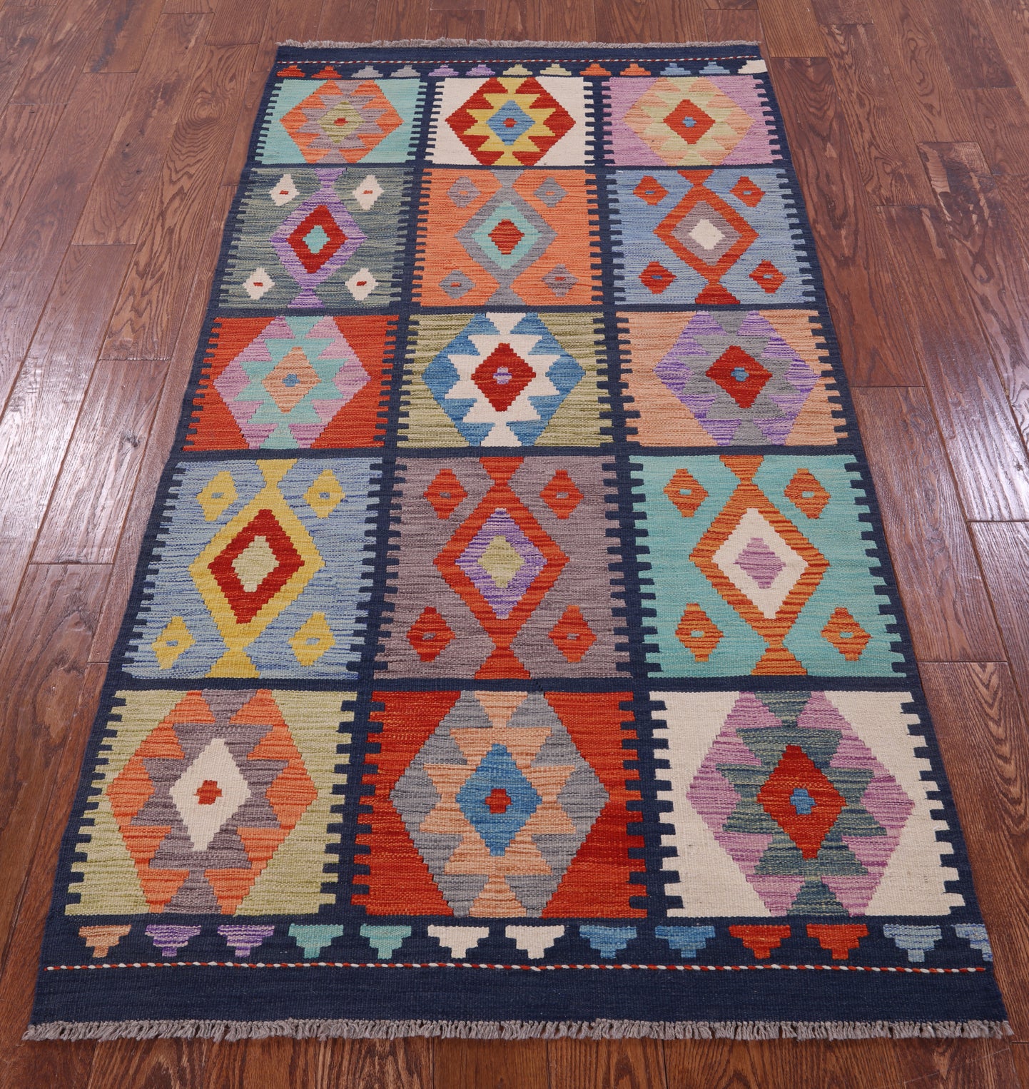 Reversible Kilim Flat Weave Wool On Wool Rug - 3' 7" X 6' 9" - Golden Nile