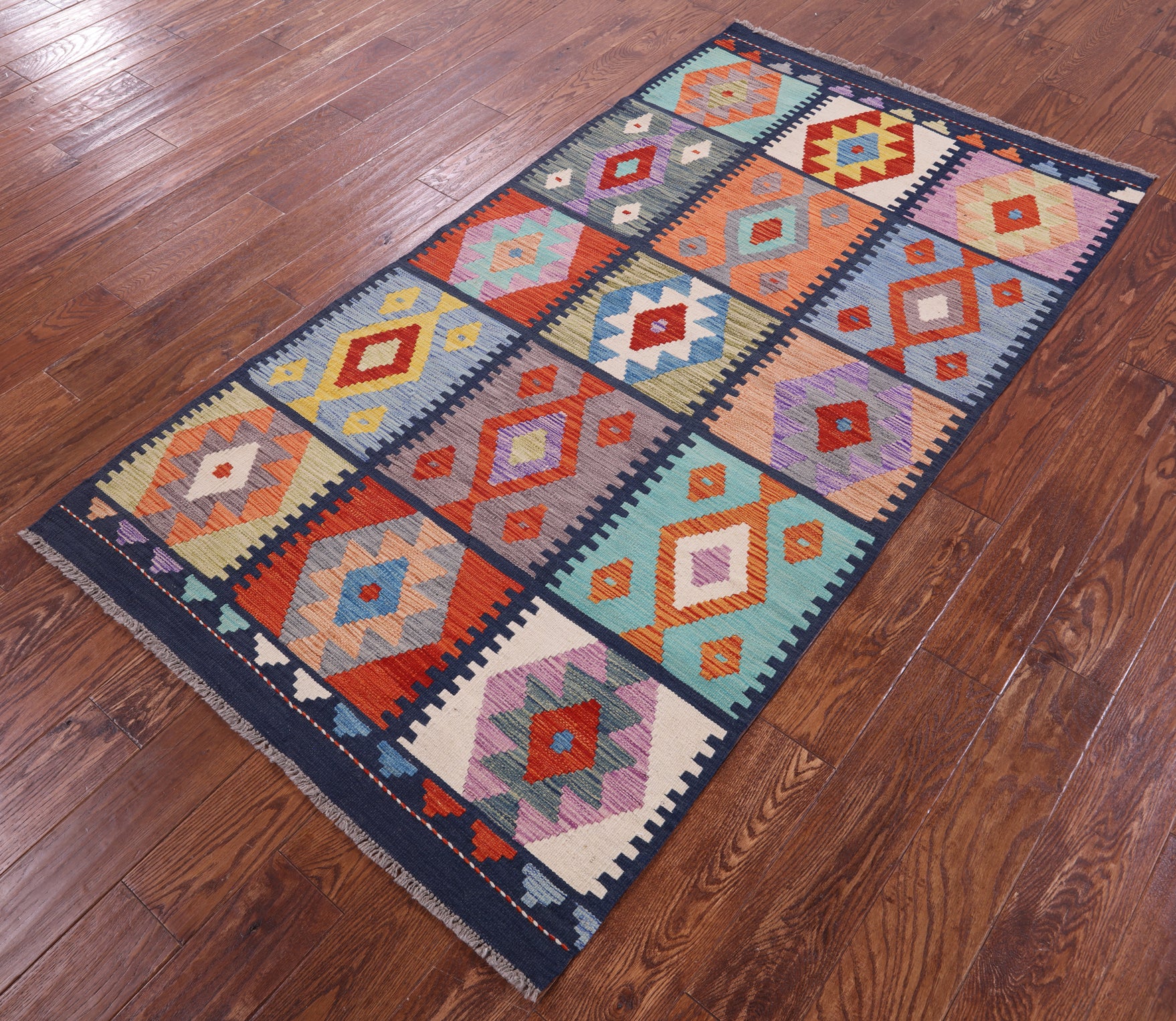 Reversible Kilim Flat Weave Wool On Wool Rug - 3' 7" X 6' 9" - Golden Nile