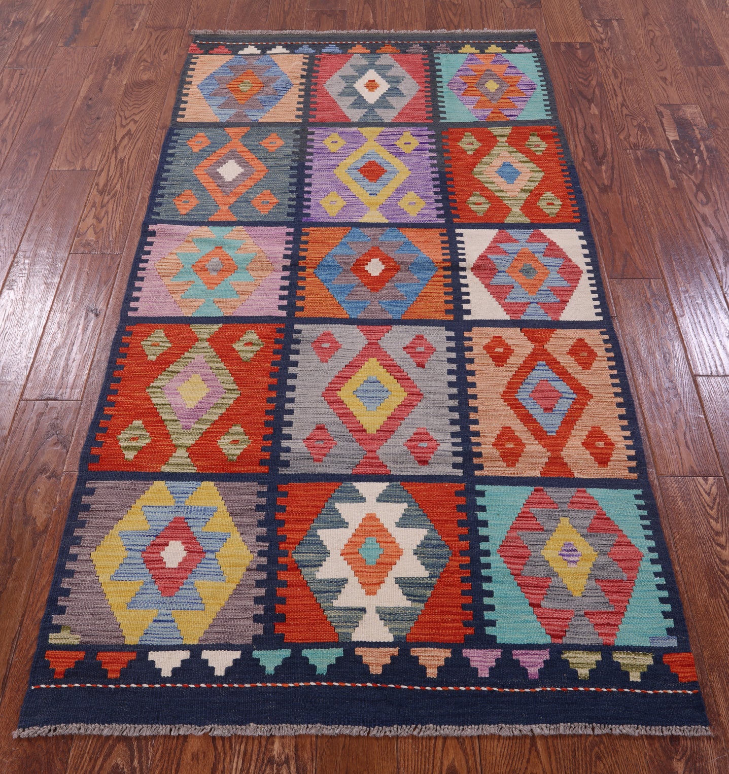 Reversible Kilim Flat Weave Wool On Wool Rug - 3' 7" X 6' 8" - Golden Nile