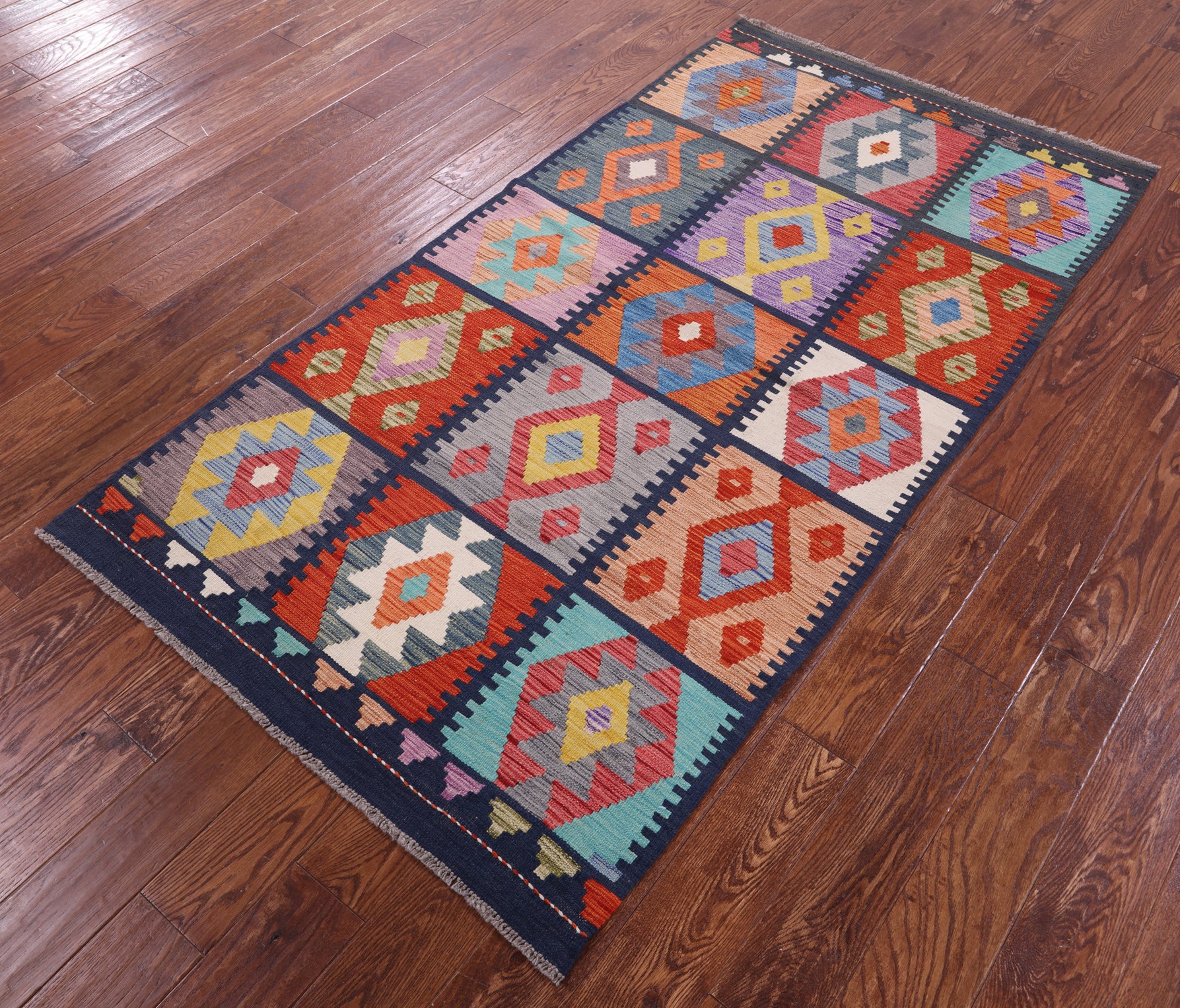 Reversible Kilim Flat Weave Wool On Wool Rug - 3' 7" X 6' 8" - Golden Nile