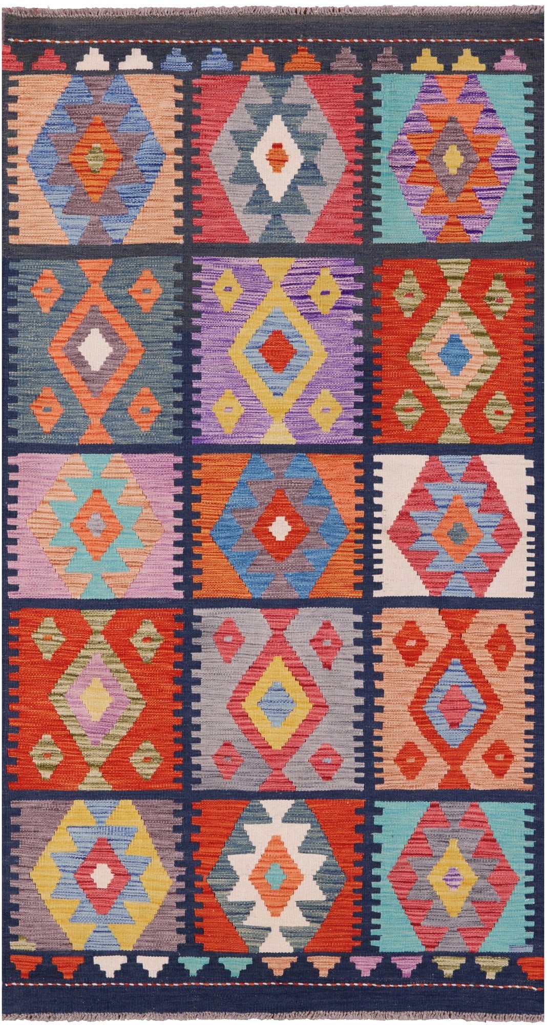 Reversible Kilim Flat Weave Wool On Wool Rug - 3' 7" X 6' 8" - Golden Nile