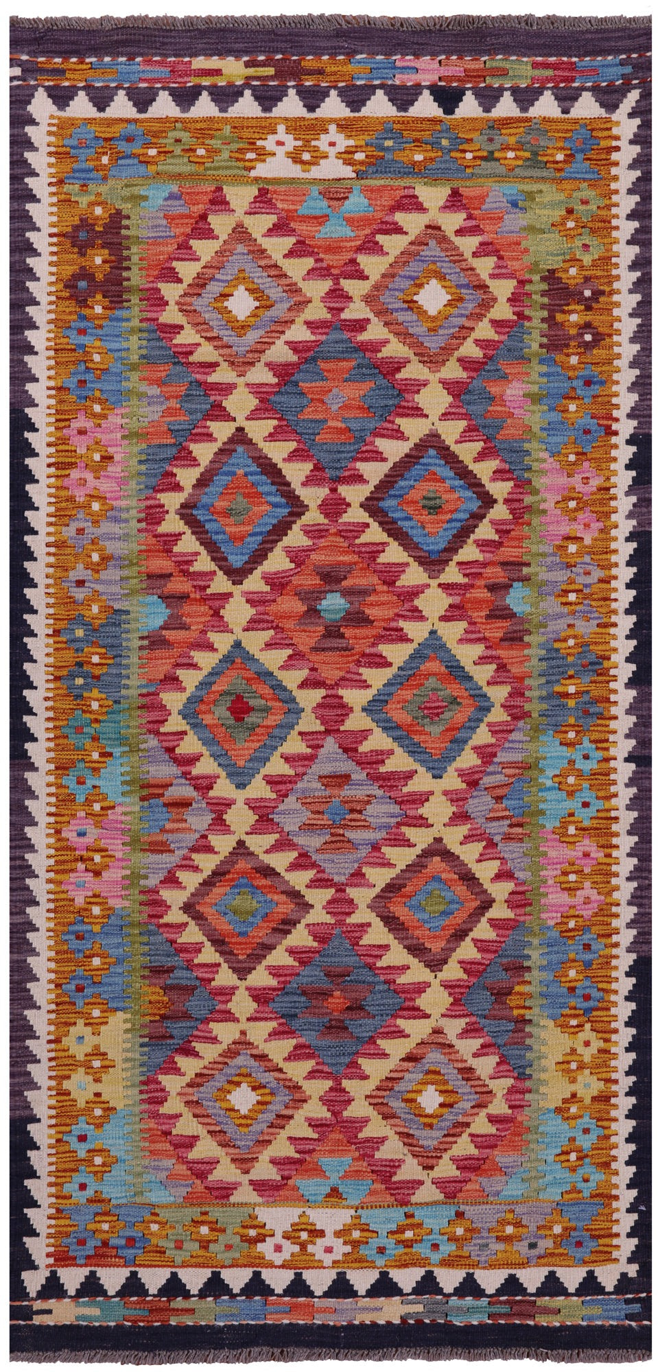 Reversible Kilim Flat Weave Wool On Wool Runner Rug - 3' 4" X 6' 8" - Golden Nile