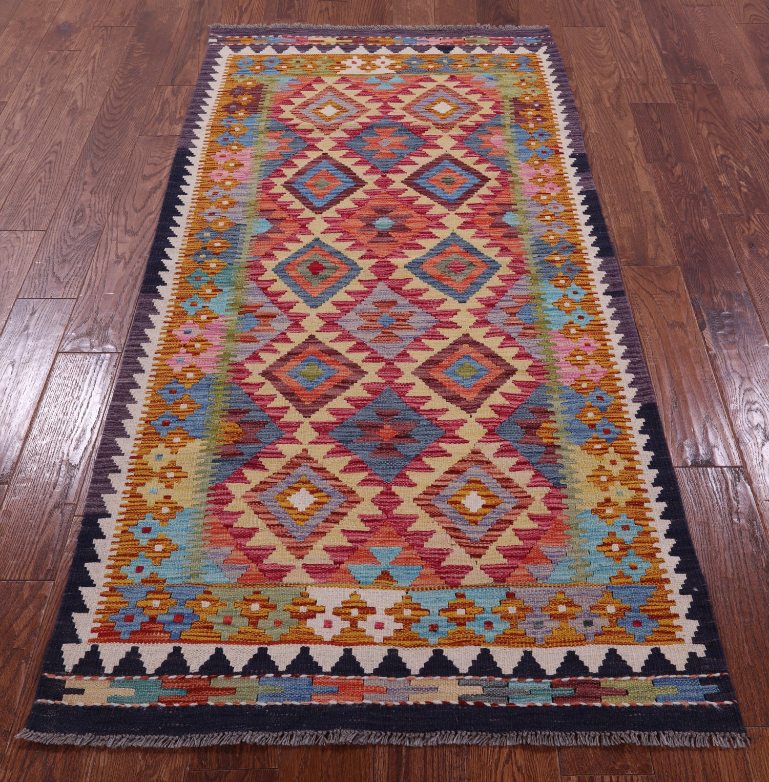 Reversible Kilim Flat Weave Wool On Wool Runner Rug - 3' 4" X 6' 8" - Golden Nile