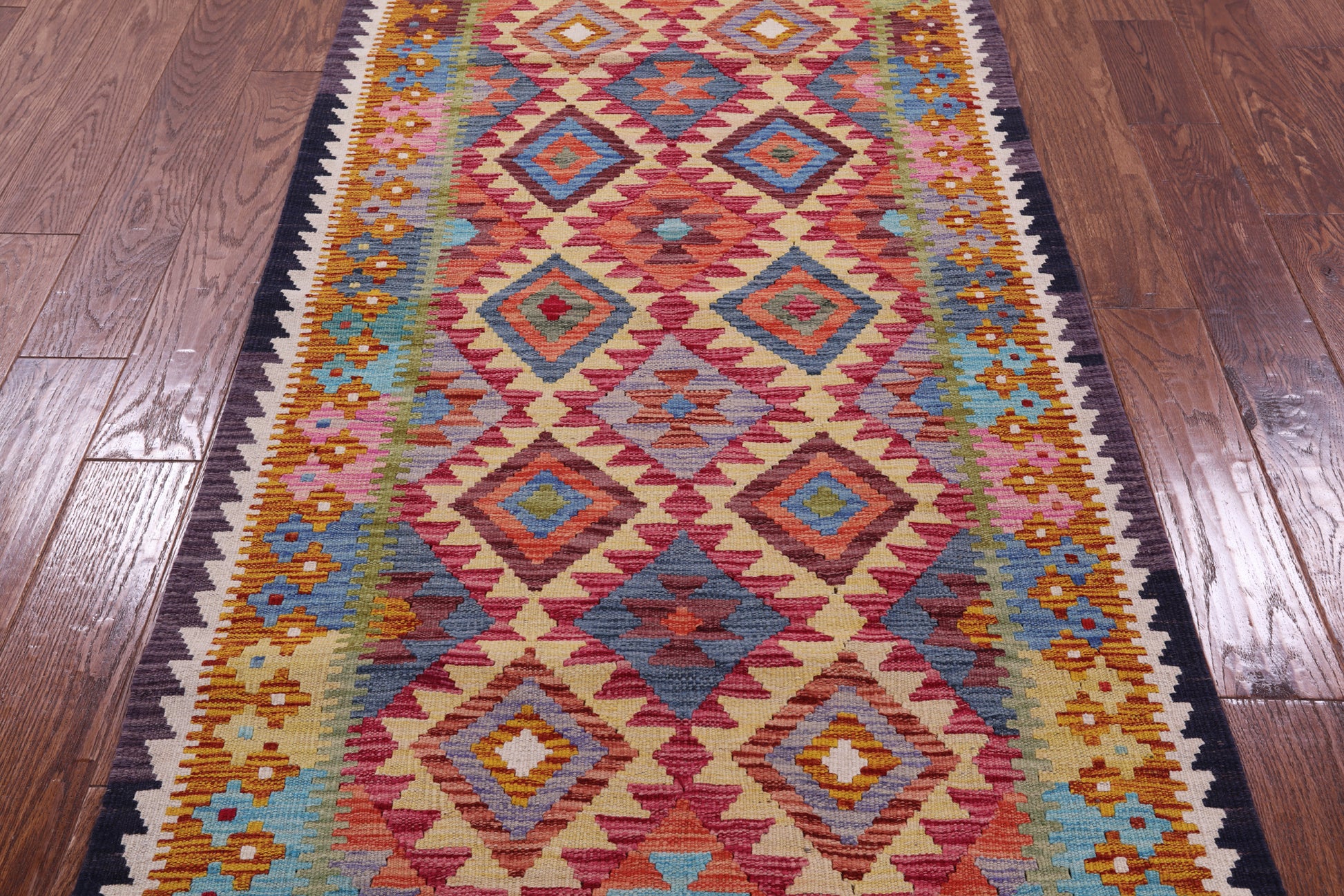 Reversible Kilim Flat Weave Wool On Wool Runner Rug - 3' 4" X 6' 8" - Golden Nile