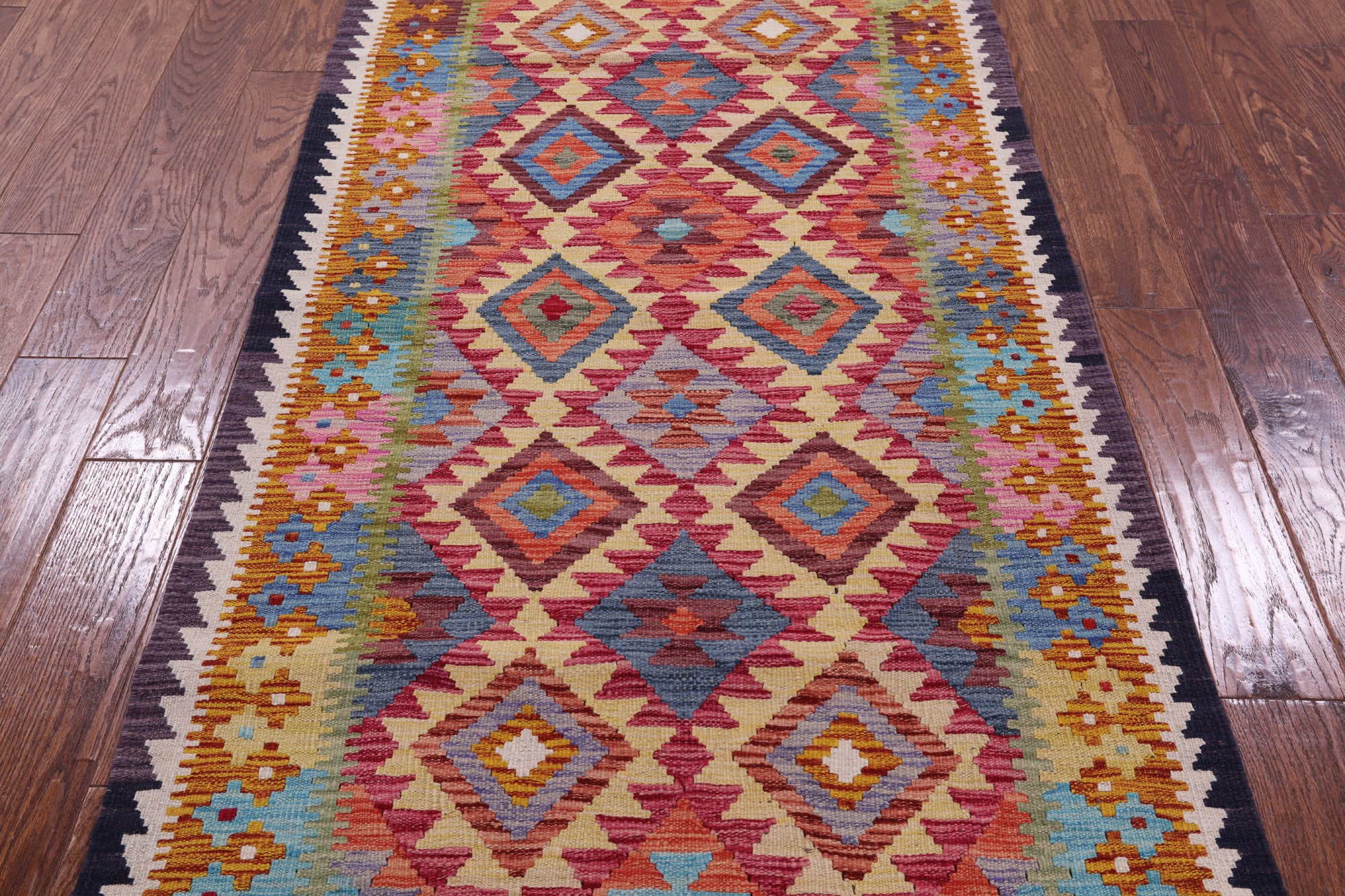 Reversible Kilim Flat Weave Wool On Wool Runner Rug - 3' 4" X 6' 8" - Golden Nile