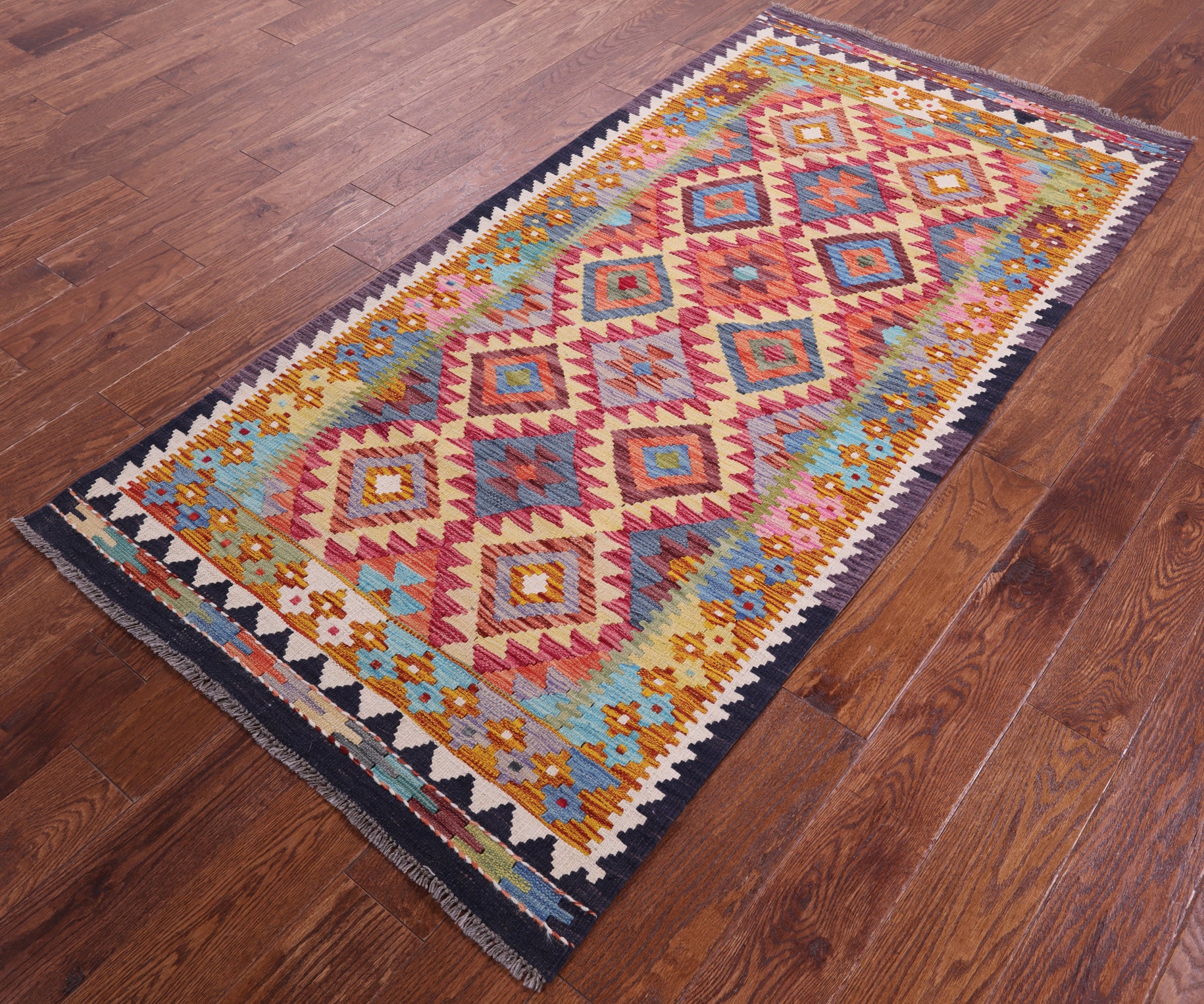 Reversible Kilim Flat Weave Wool On Wool Runner Rug - 3' 4" X 6' 8" - Golden Nile