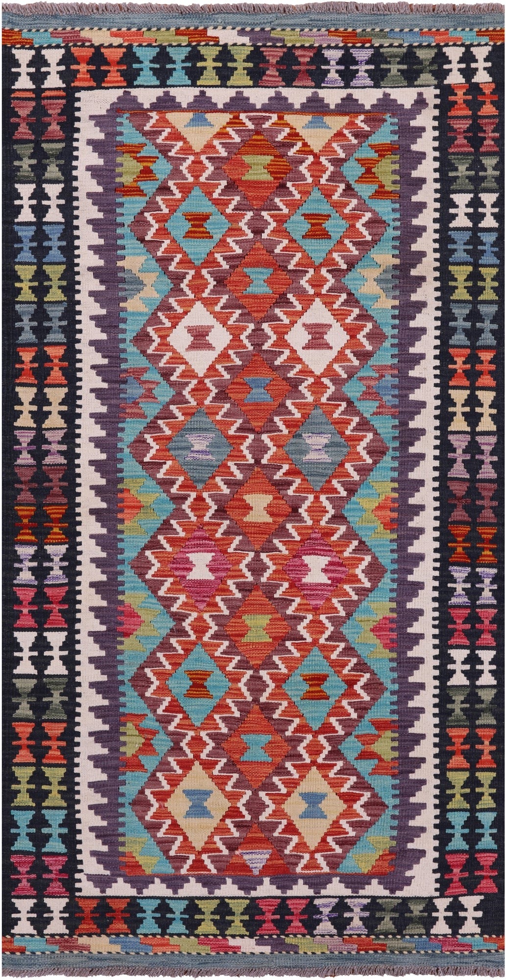 Reversible Kilim Flat Weave Wool On Wool Rug - 3' 4" X 6' 4" - Golden Nile