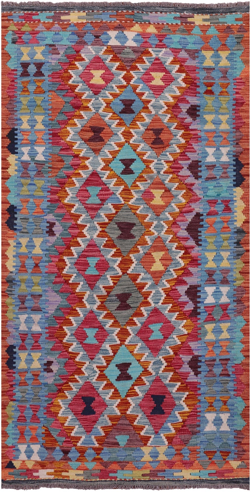 Reversible Kilim Flat Weave Wool On Wool Runner Rug - 3' 3" X 6' 9" - Golden Nile