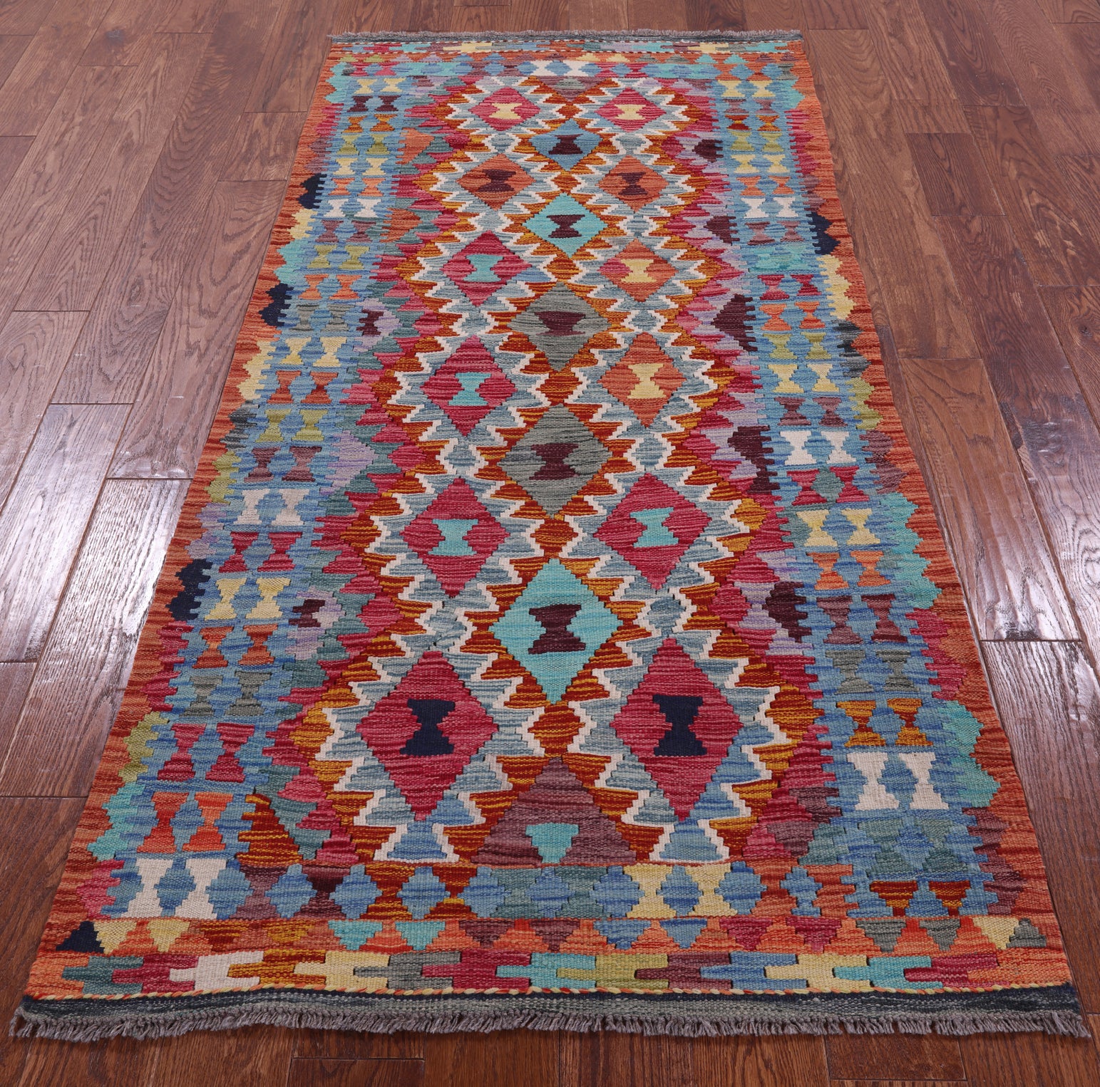 Reversible Kilim Flat Weave Wool On Wool Runner Rug - 3' 3" X 6' 9" - Golden Nile