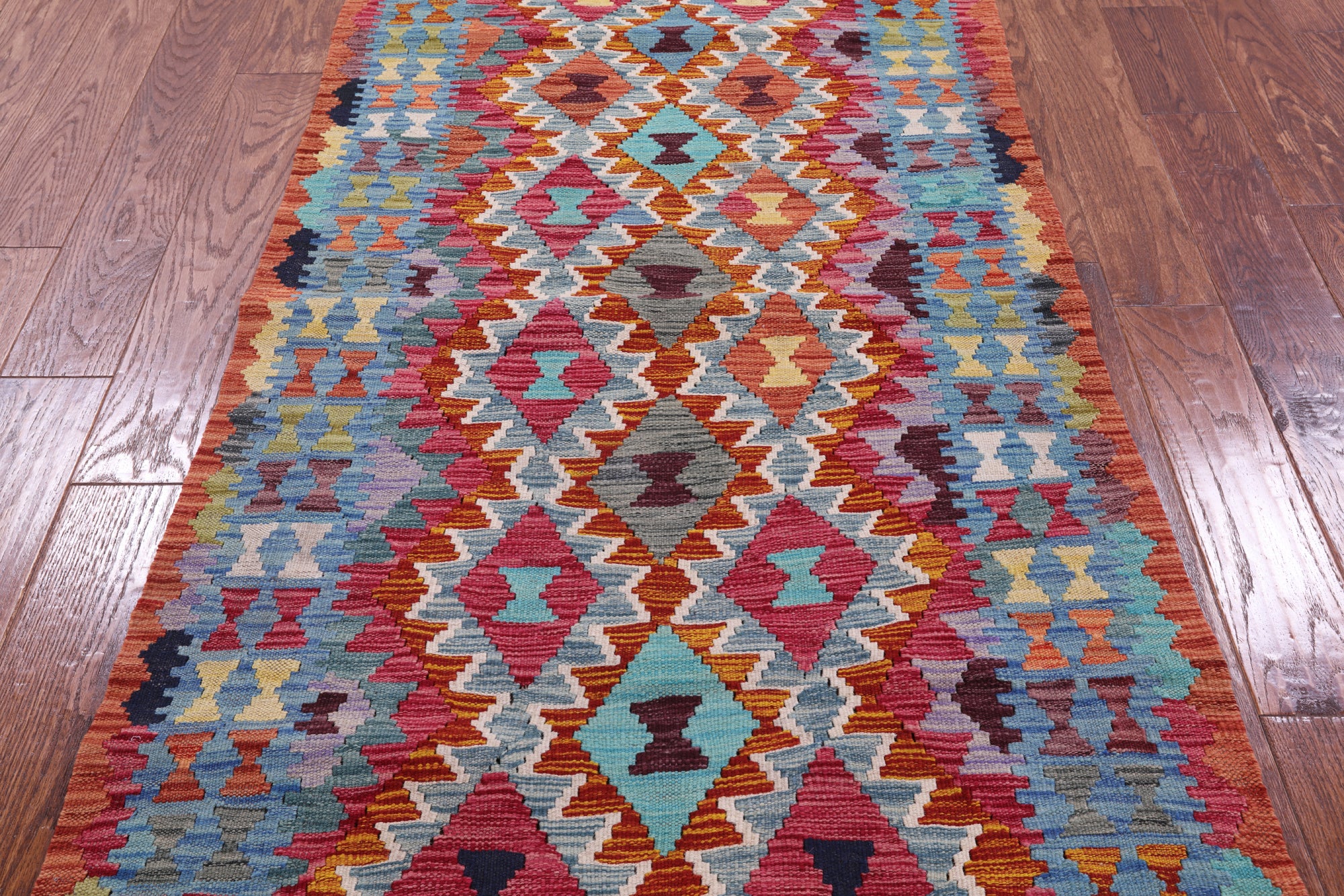 Reversible Kilim Flat Weave Wool On Wool Runner Rug - 3' 3" X 6' 9" - Golden Nile