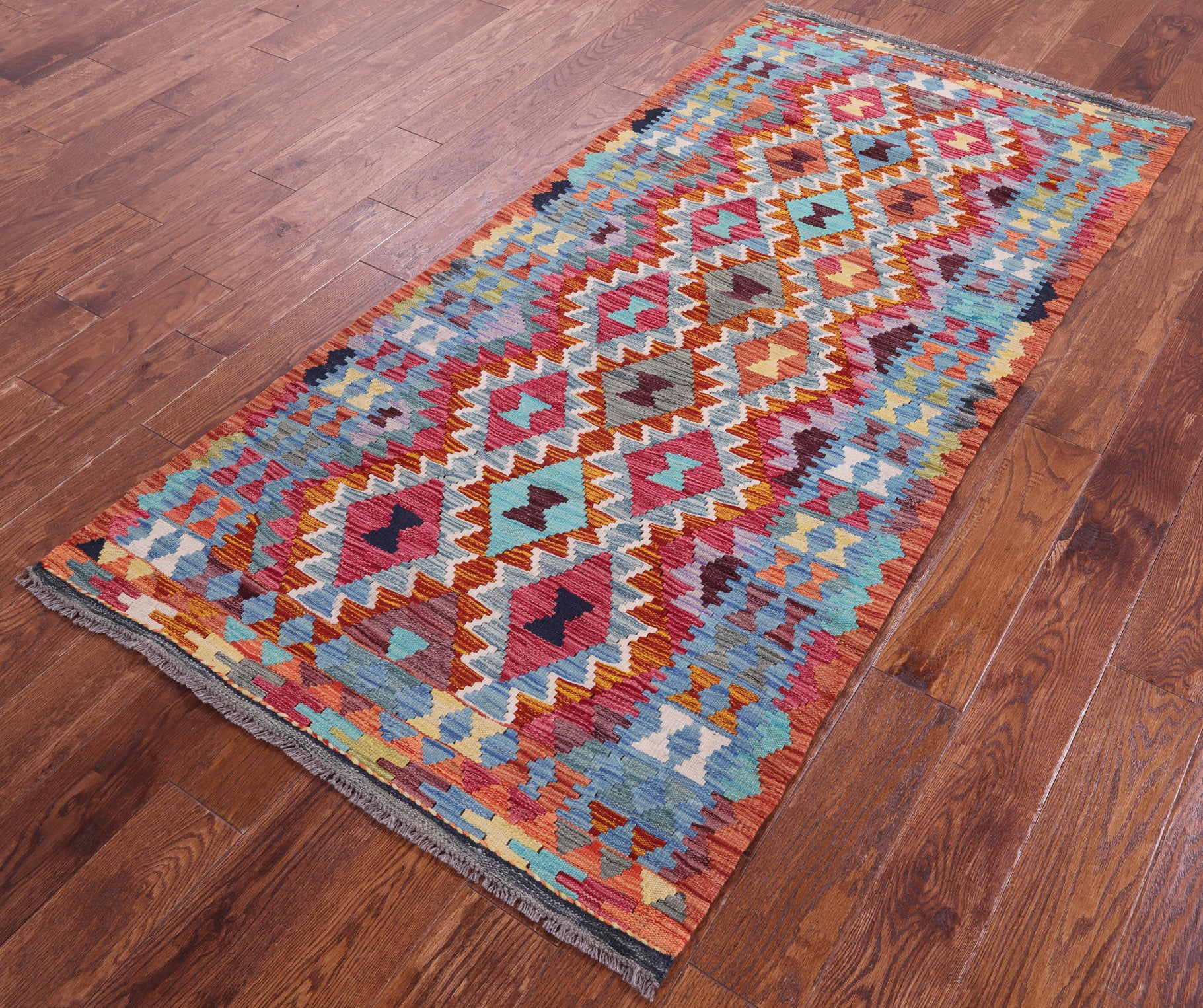 Reversible Kilim Flat Weave Wool On Wool Runner Rug - 3' 3" X 6' 9" - Golden Nile