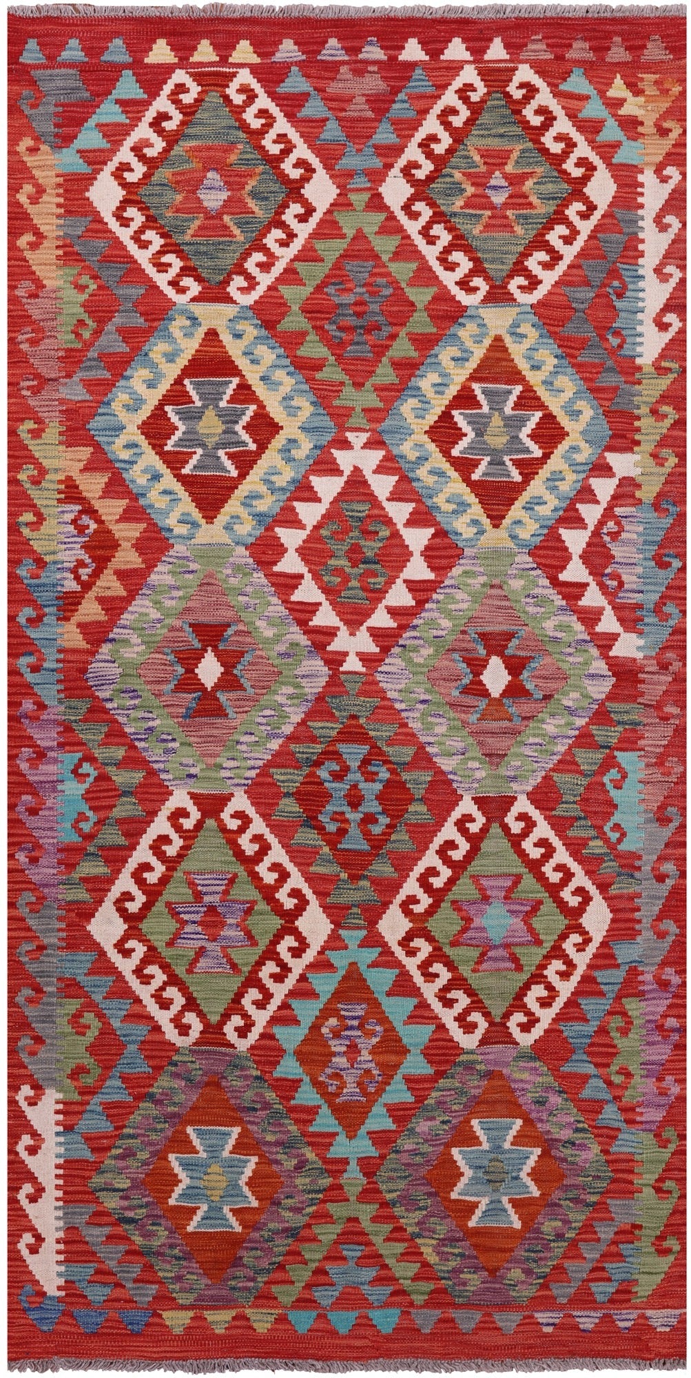Reversible Kilim Flat Weave Wool On Wool Runner Rug - 3' 3" X 6' 5" - Golden Nile