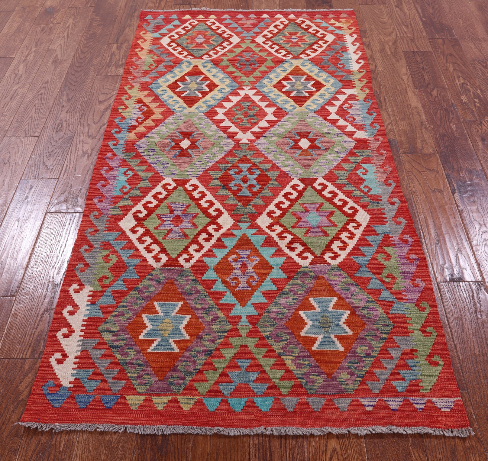 Reversible Kilim Flat Weave Wool On Wool Runner Rug - 3' 3" X 6' 5" - Golden Nile