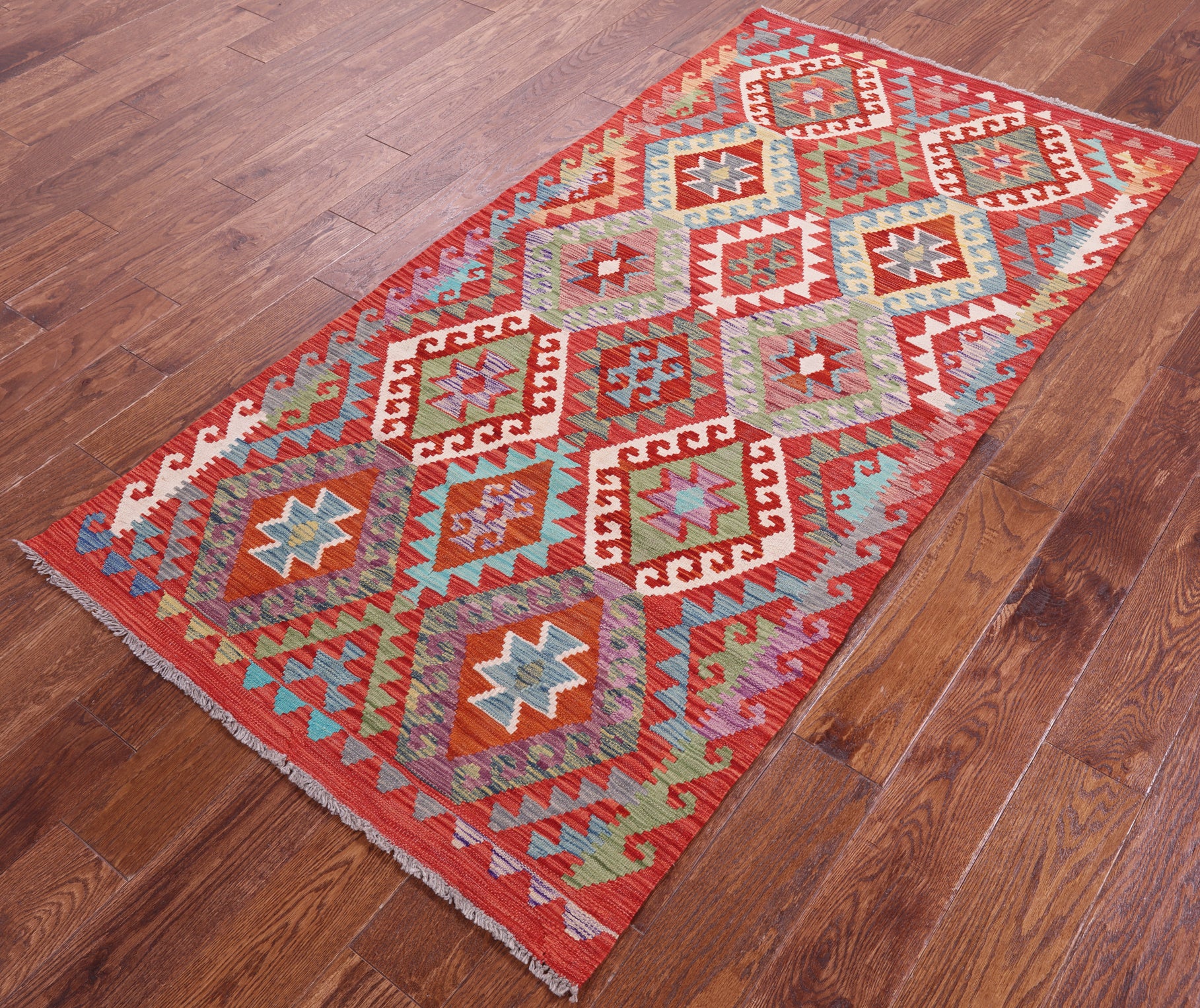 Reversible Kilim Flat Weave Wool On Wool Runner Rug - 3' 3" X 6' 5" - Golden Nile