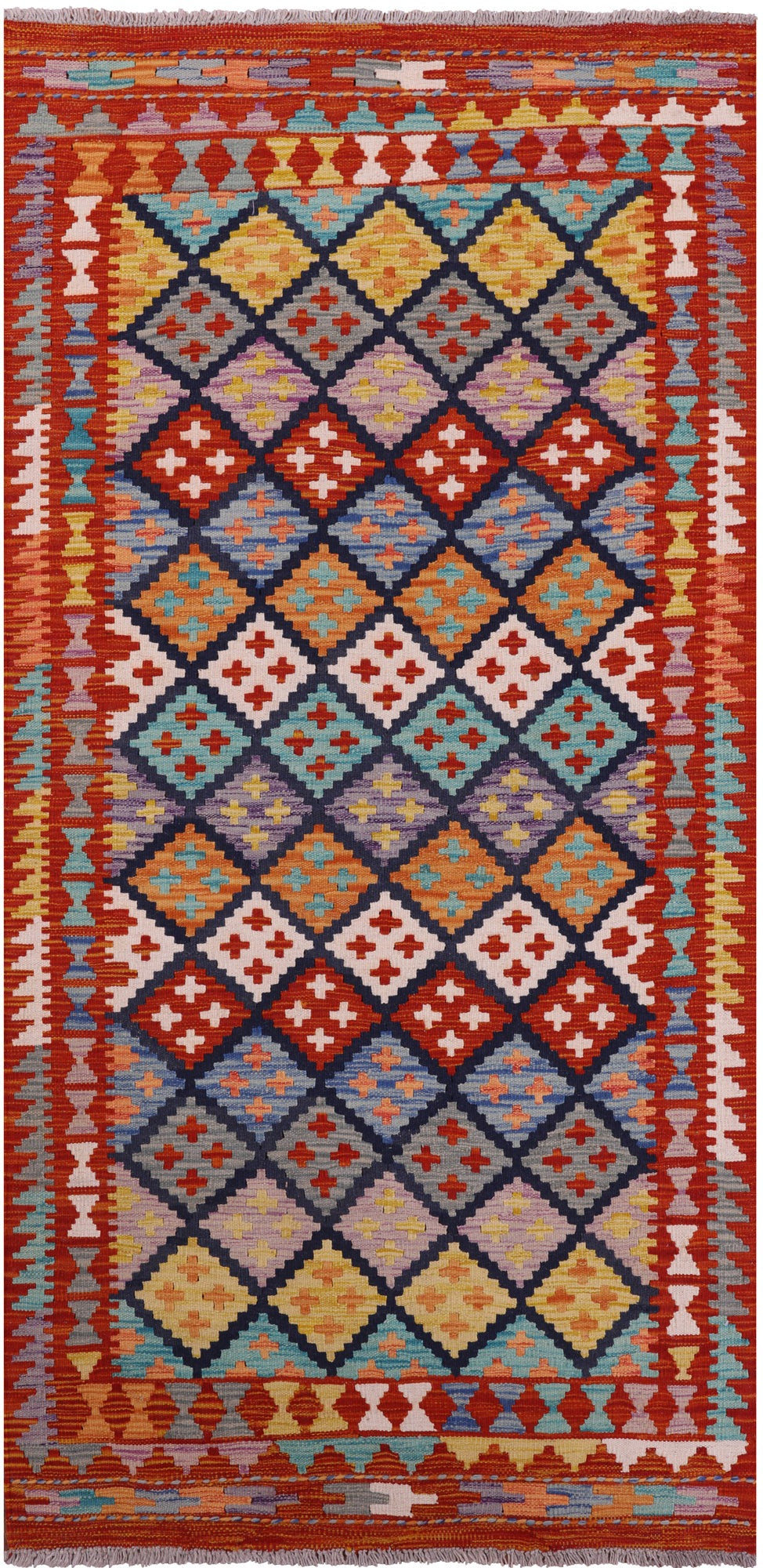 Reversible Kilim Flat Weave Wool On Wool Runner Rug - 3' 4" X 6' 10" - Golden Nile