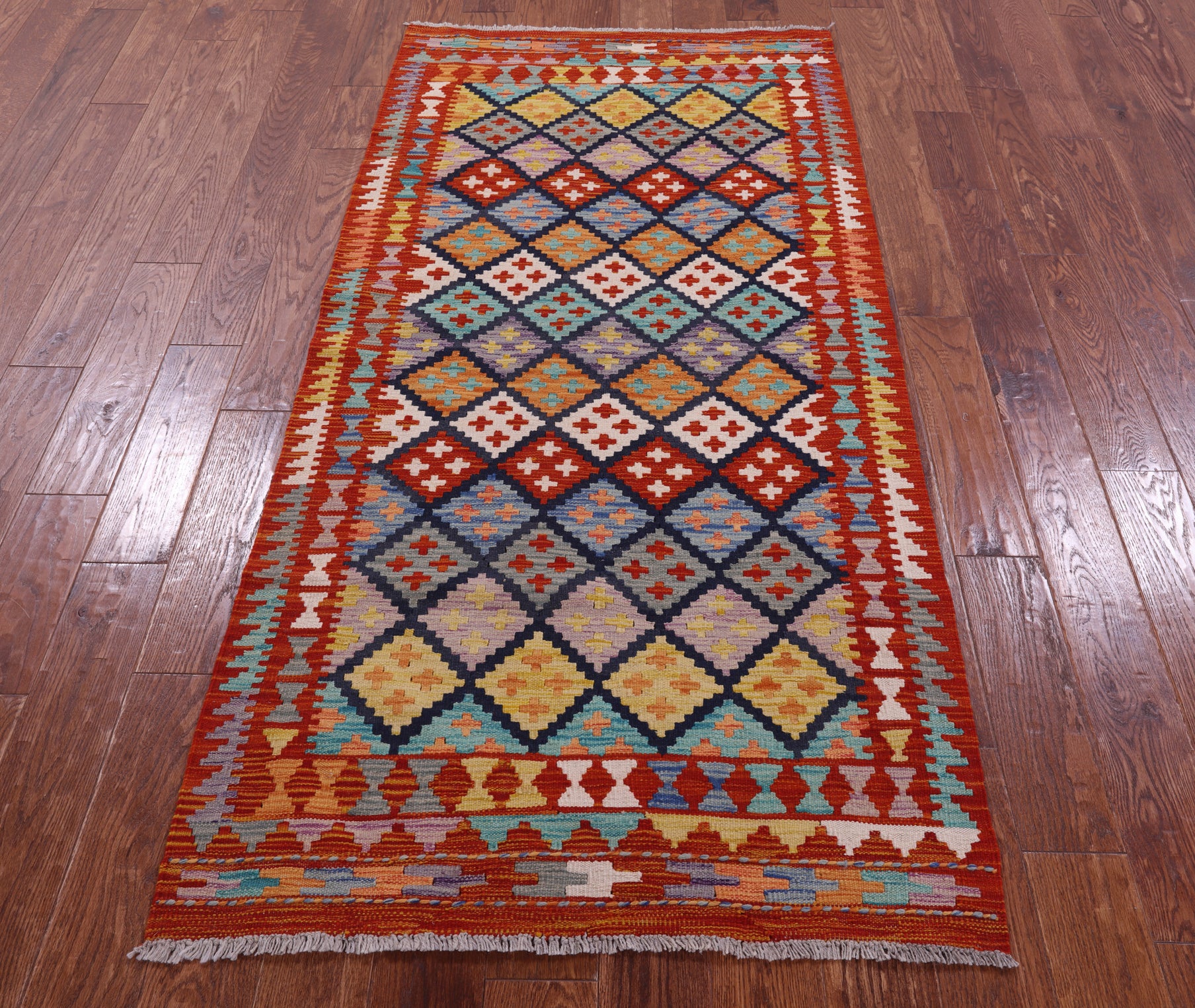 Reversible Kilim Flat Weave Wool On Wool Runner Rug - 3' 4" X 6' 10" - Golden Nile