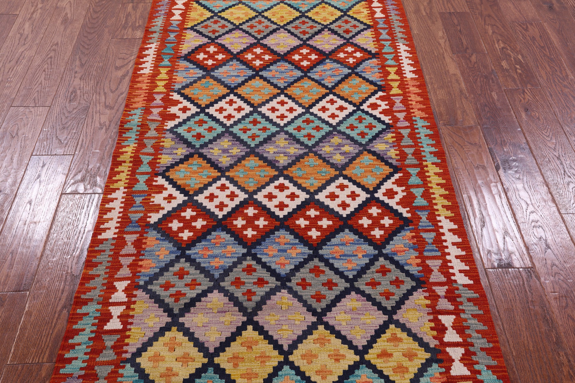 Reversible Kilim Flat Weave Wool On Wool Runner Rug - 3' 4" X 6' 10" - Golden Nile