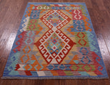 Reversible Kilim Flat Weave Wool On Wool Rug - 4' 3" X 5' 6" - Golden Nile