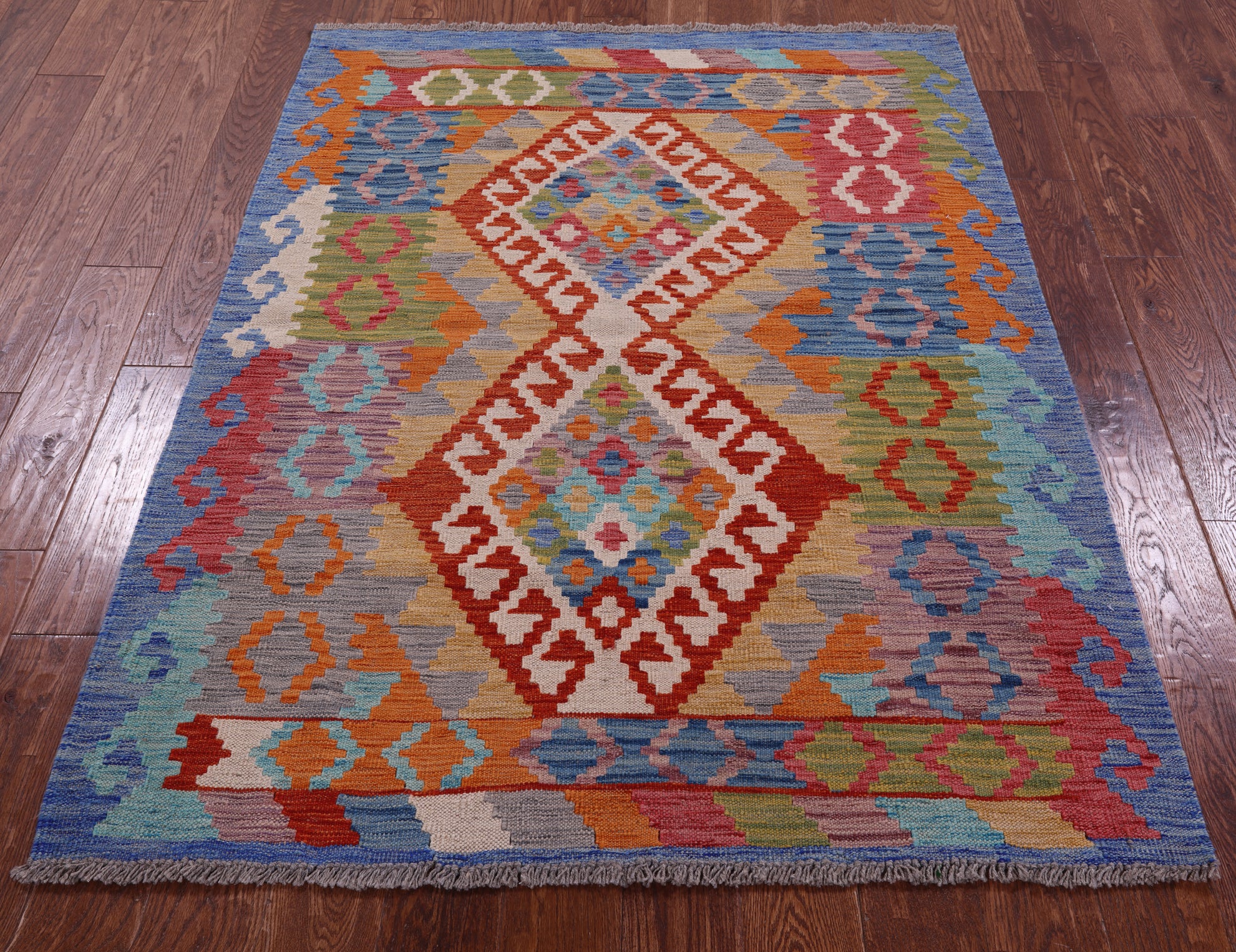 Reversible Kilim Flat Weave Wool On Wool Rug - 4' 3" X 5' 6" - Golden Nile