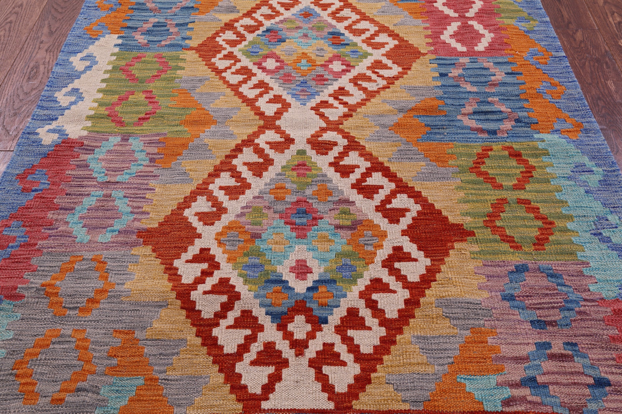Reversible Kilim Flat Weave Wool On Wool Rug - 4' 3" X 5' 6" - Golden Nile