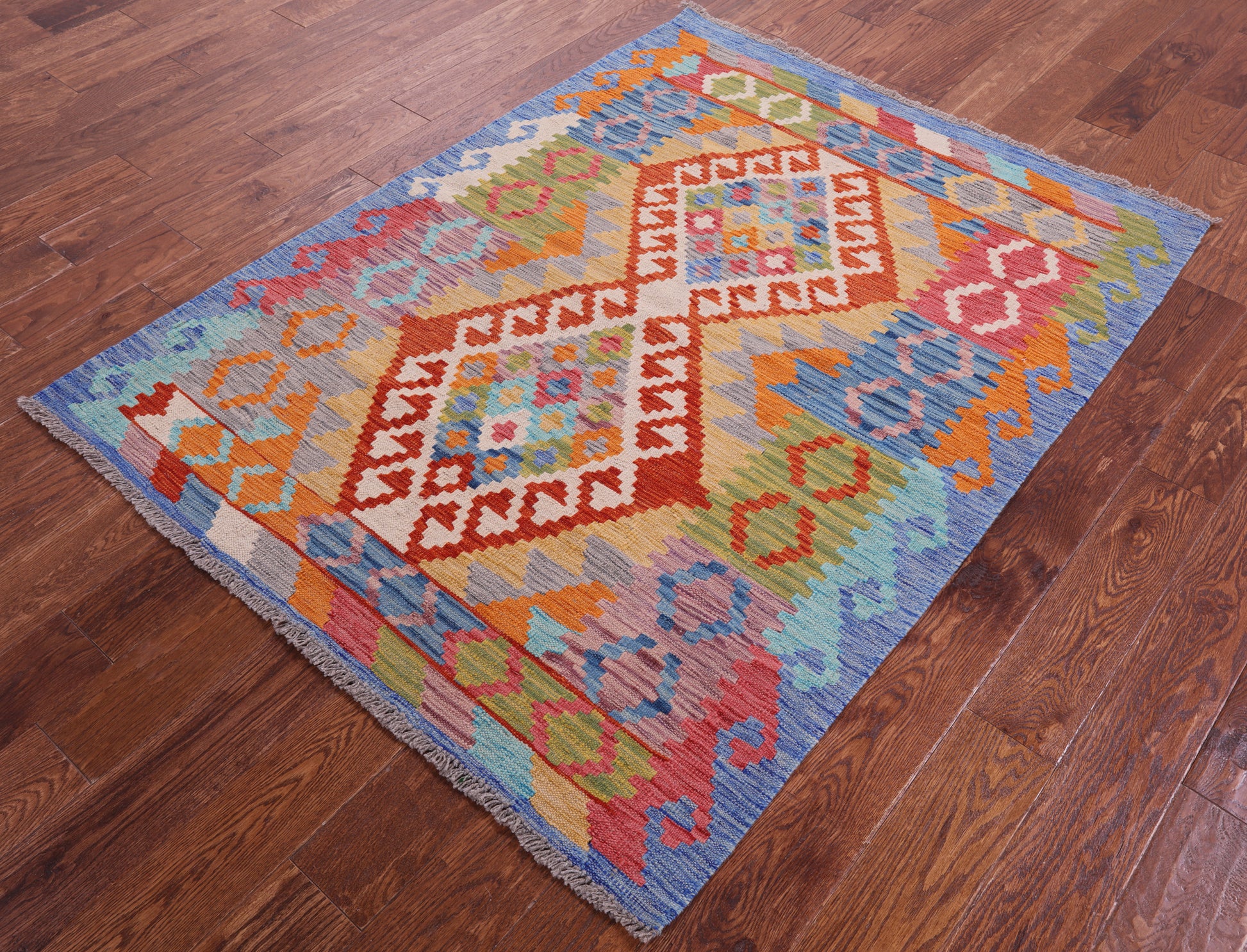 Reversible Kilim Flat Weave Wool On Wool Rug - 4' 3" X 5' 6" - Golden Nile