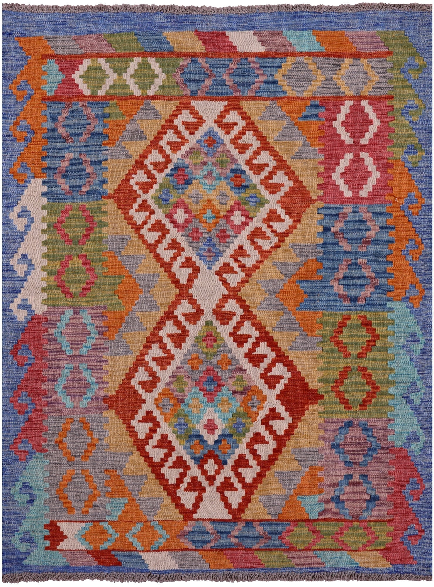 Reversible Kilim Flat Weave Wool On Wool Rug - 4' 3" X 5' 6" - Golden Nile
