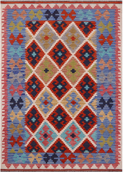 Reversible Kilim Flat Weave Wool On Wool Rug - 4' 5" X 6' 1" - Golden Nile