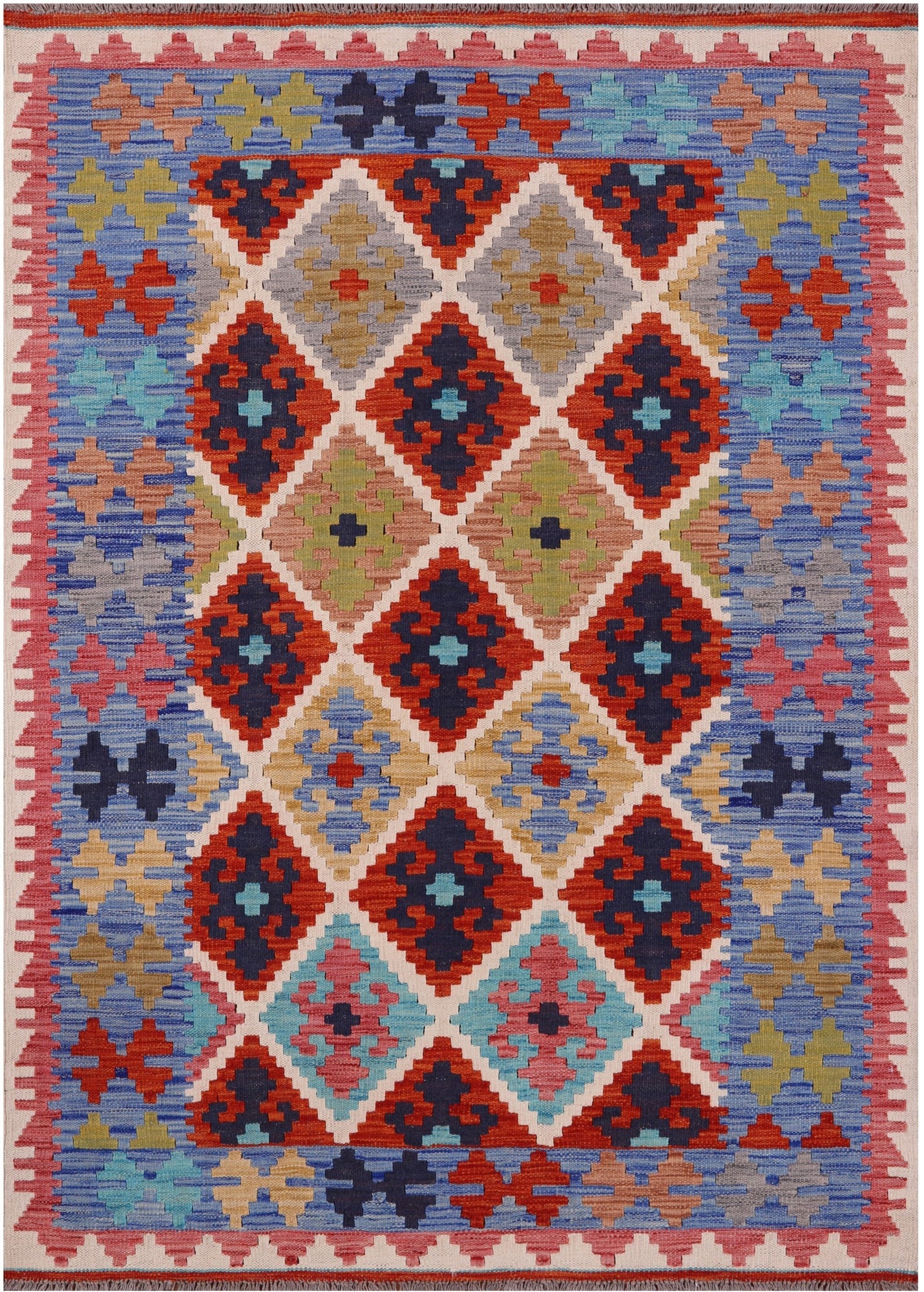 Reversible Kilim Flat Weave Wool On Wool Rug - 4' 5" X 6' 1" - Golden Nile