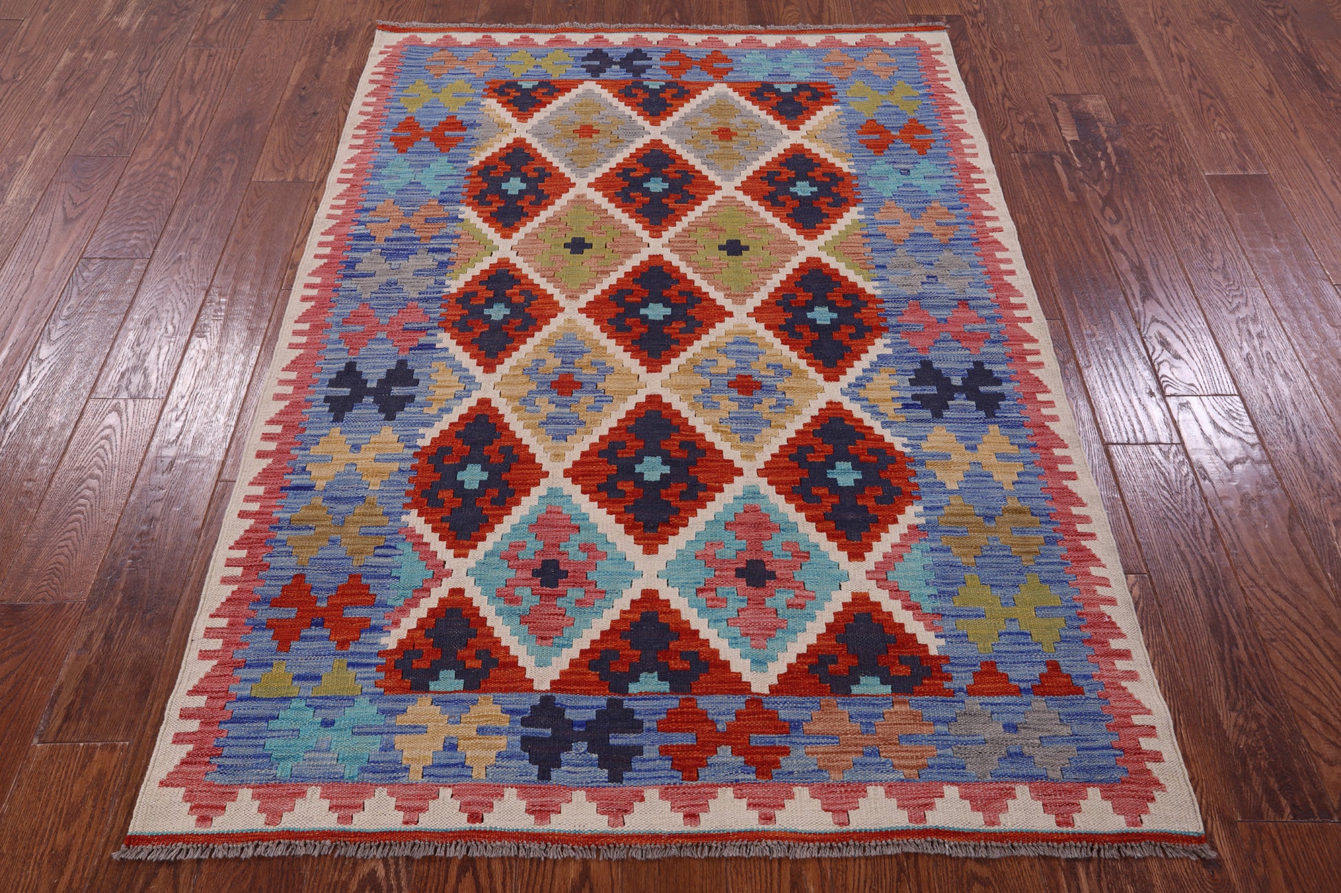 Reversible Kilim Flat Weave Wool On Wool Rug - 4' 5" X 6' 1" - Golden Nile