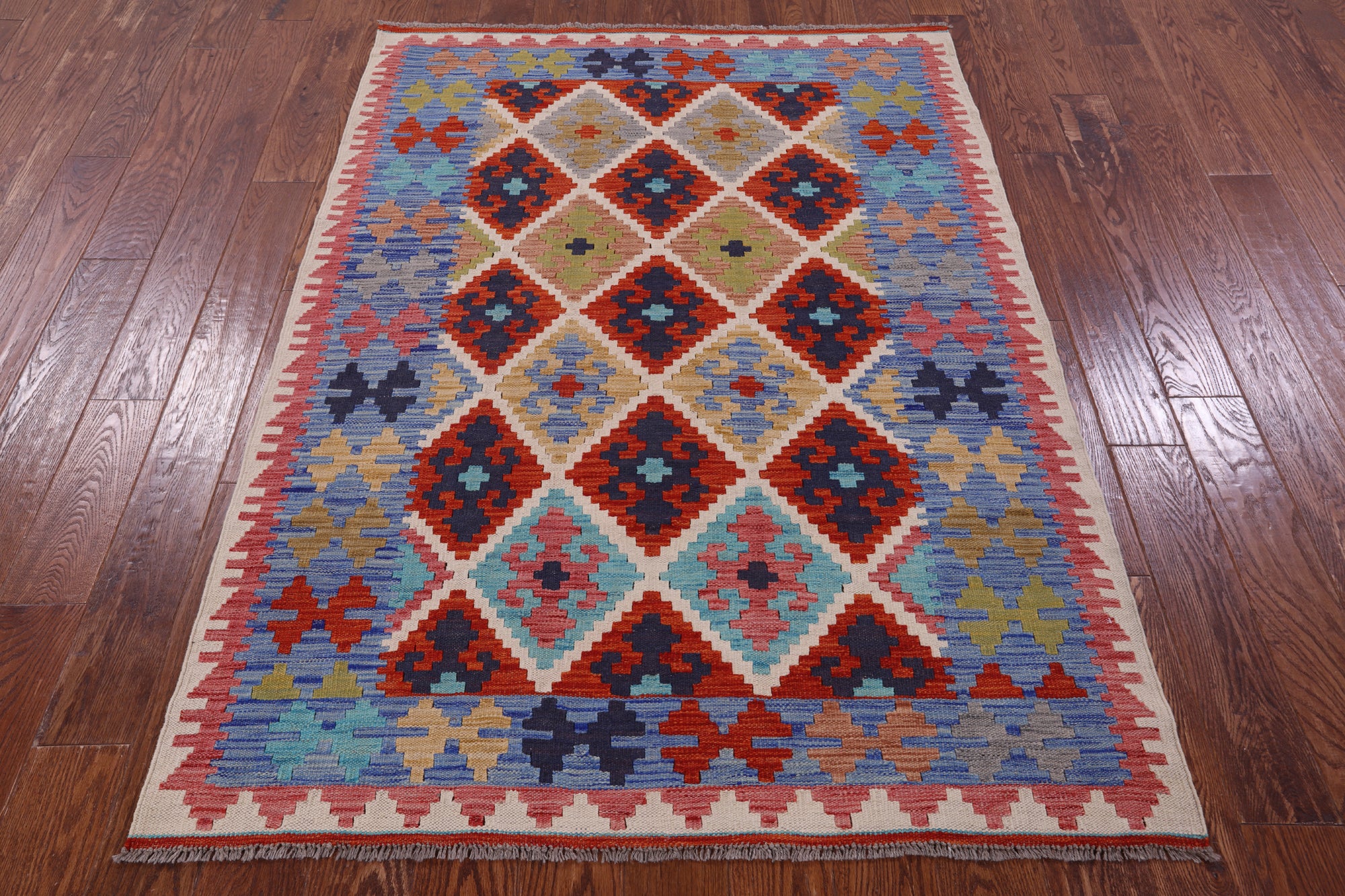 Reversible Kilim Flat Weave Wool On Wool Rug - 4' 5" X 6' 1" - Golden Nile