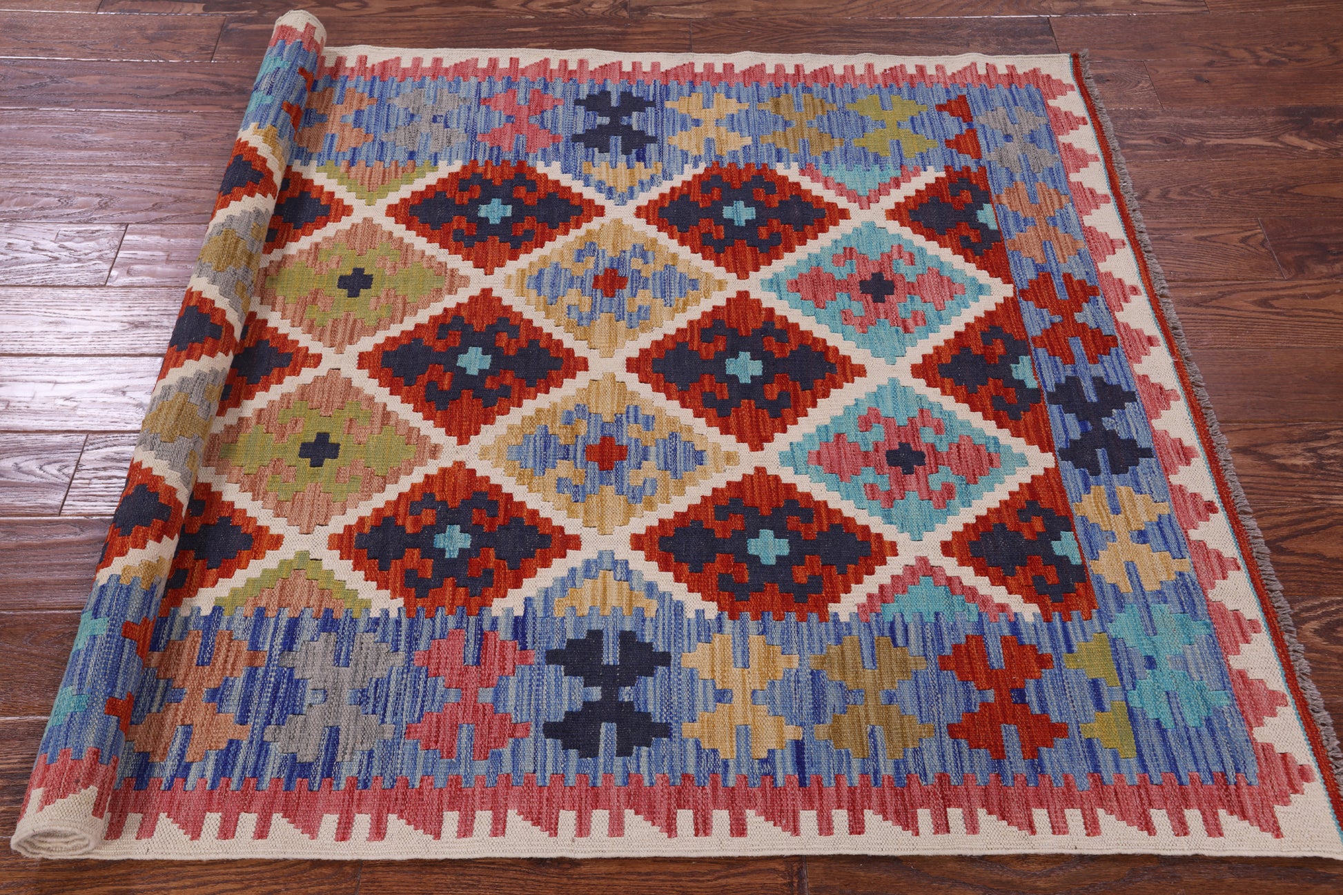 Reversible Kilim Flat Weave Wool On Wool Rug - 4' 5" X 6' 1" - Golden Nile