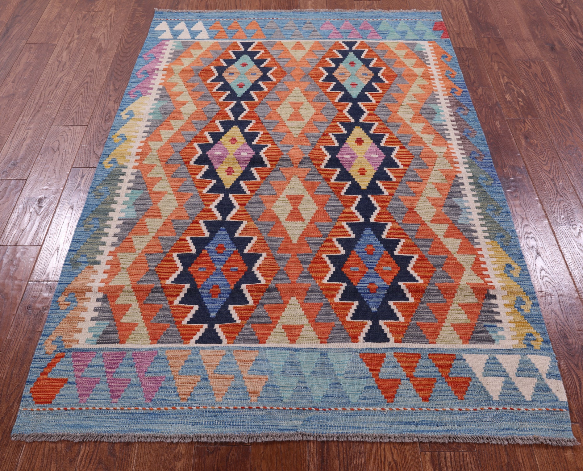 Reversible Kilim Flat Weave Wool On Wool Rug - 4' 4" X 6' 4" - Golden Nile