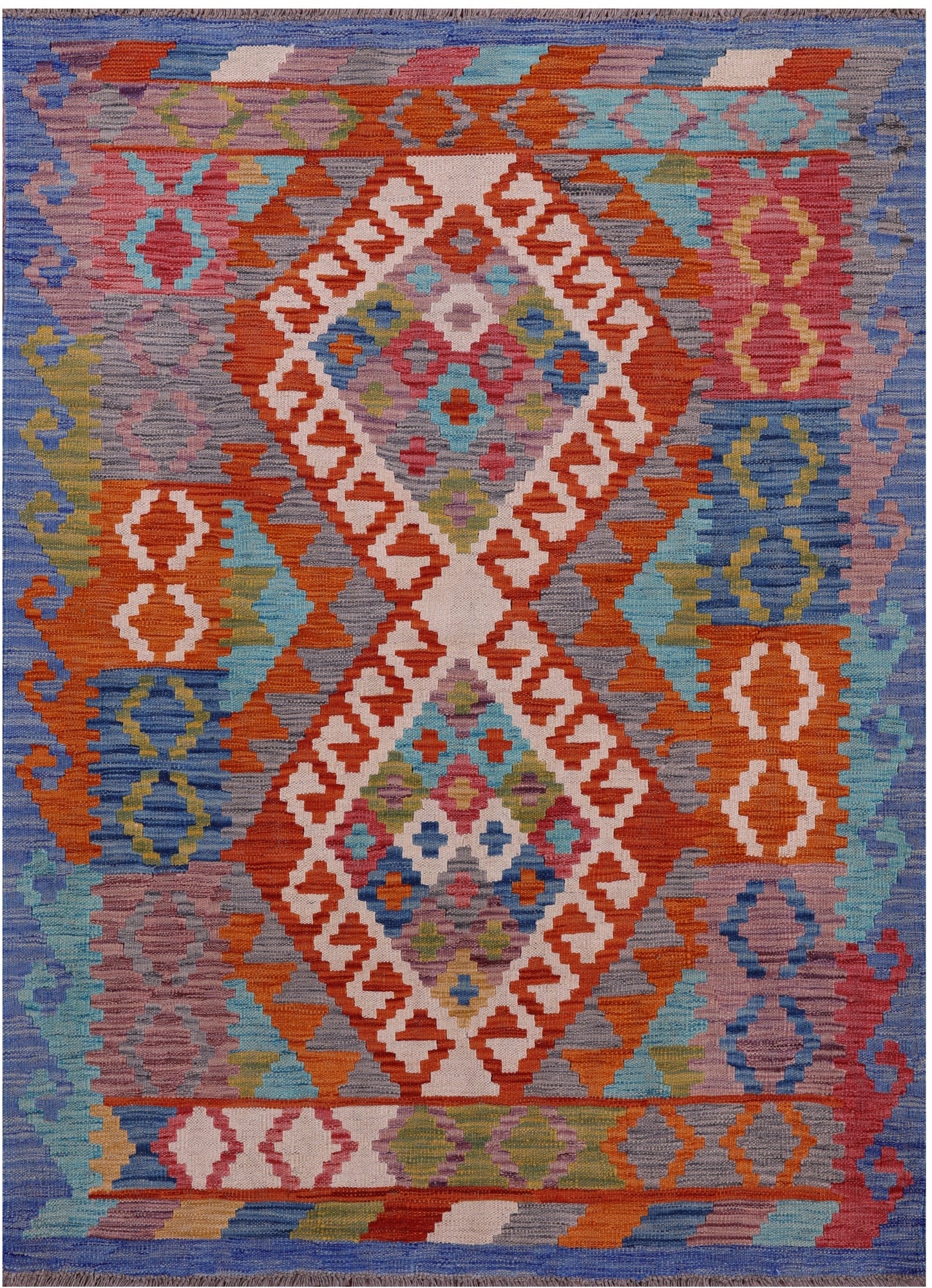 Reversible Kilim Flat Weave Wool On Wool Rug - 4' 1" X 5' 8" - Golden Nile