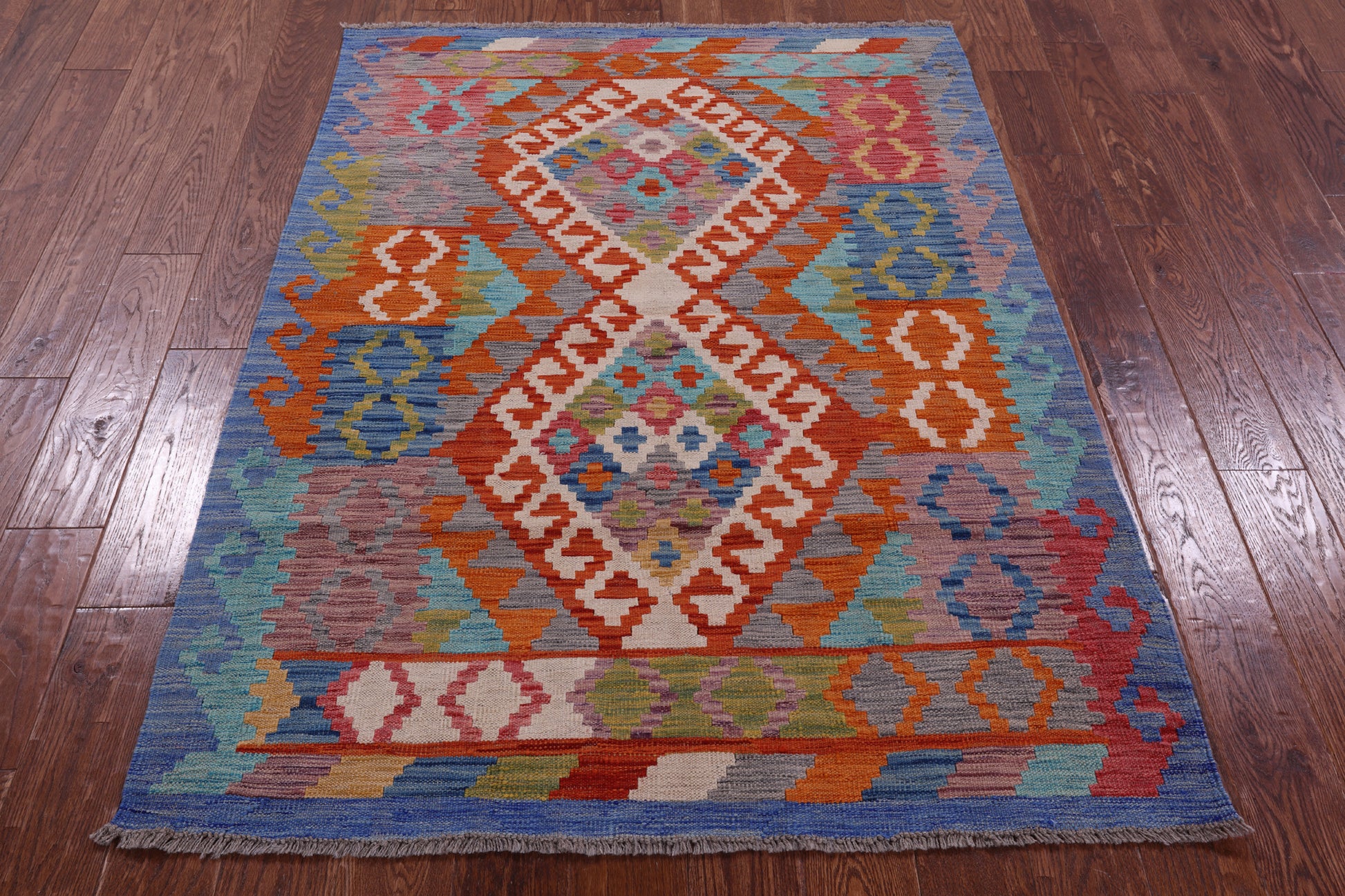 Reversible Kilim Flat Weave Wool On Wool Rug - 4' 1" X 5' 8" - Golden Nile