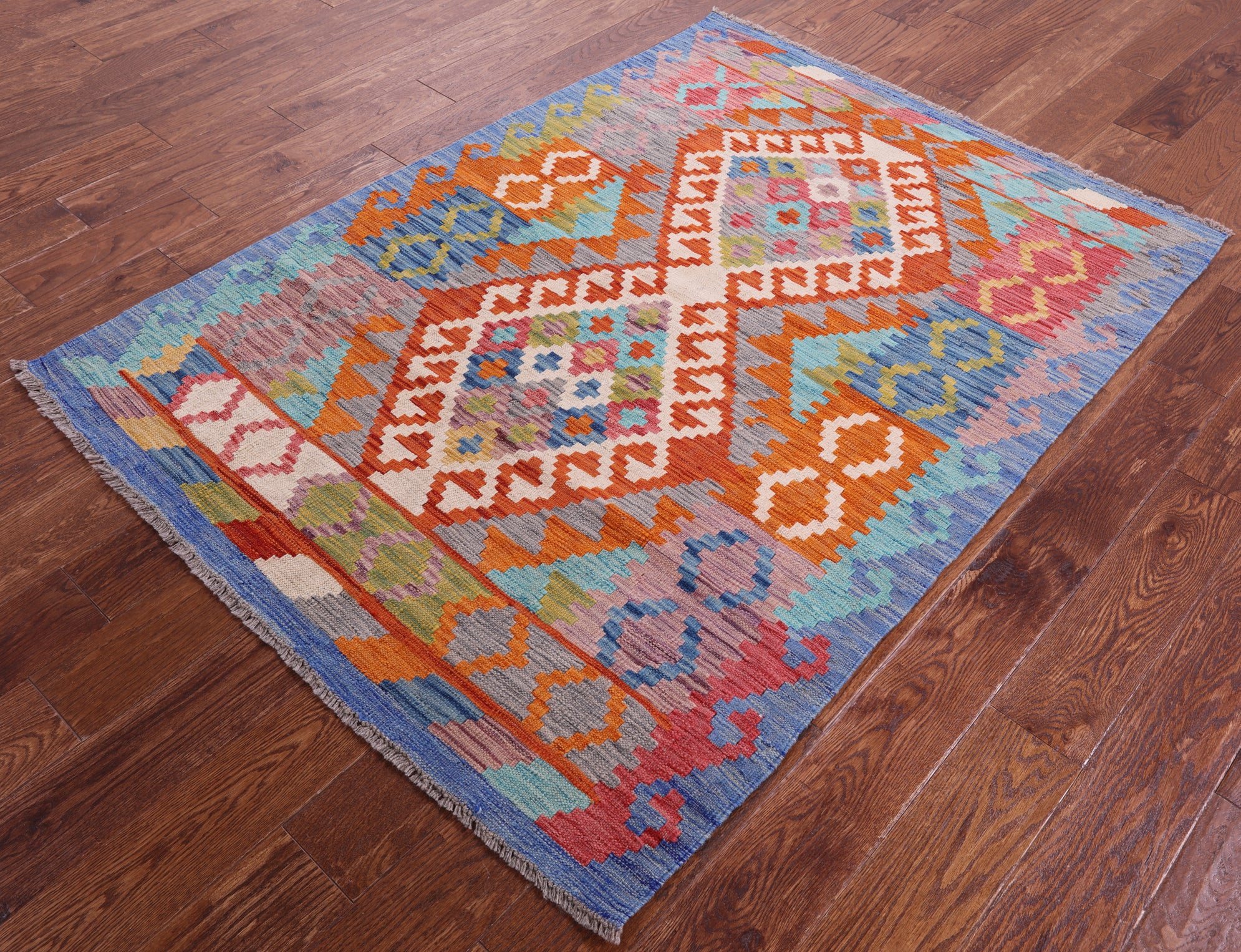 Reversible Kilim Flat Weave Wool On Wool Rug - 4' 1" X 5' 8" - Golden Nile