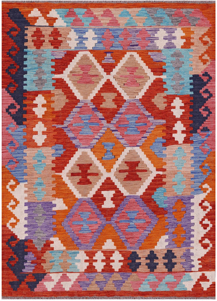 Reversible Kilim Flat Weave Wool On Wool Rug - 3' 10" X 5' 5" - Golden Nile