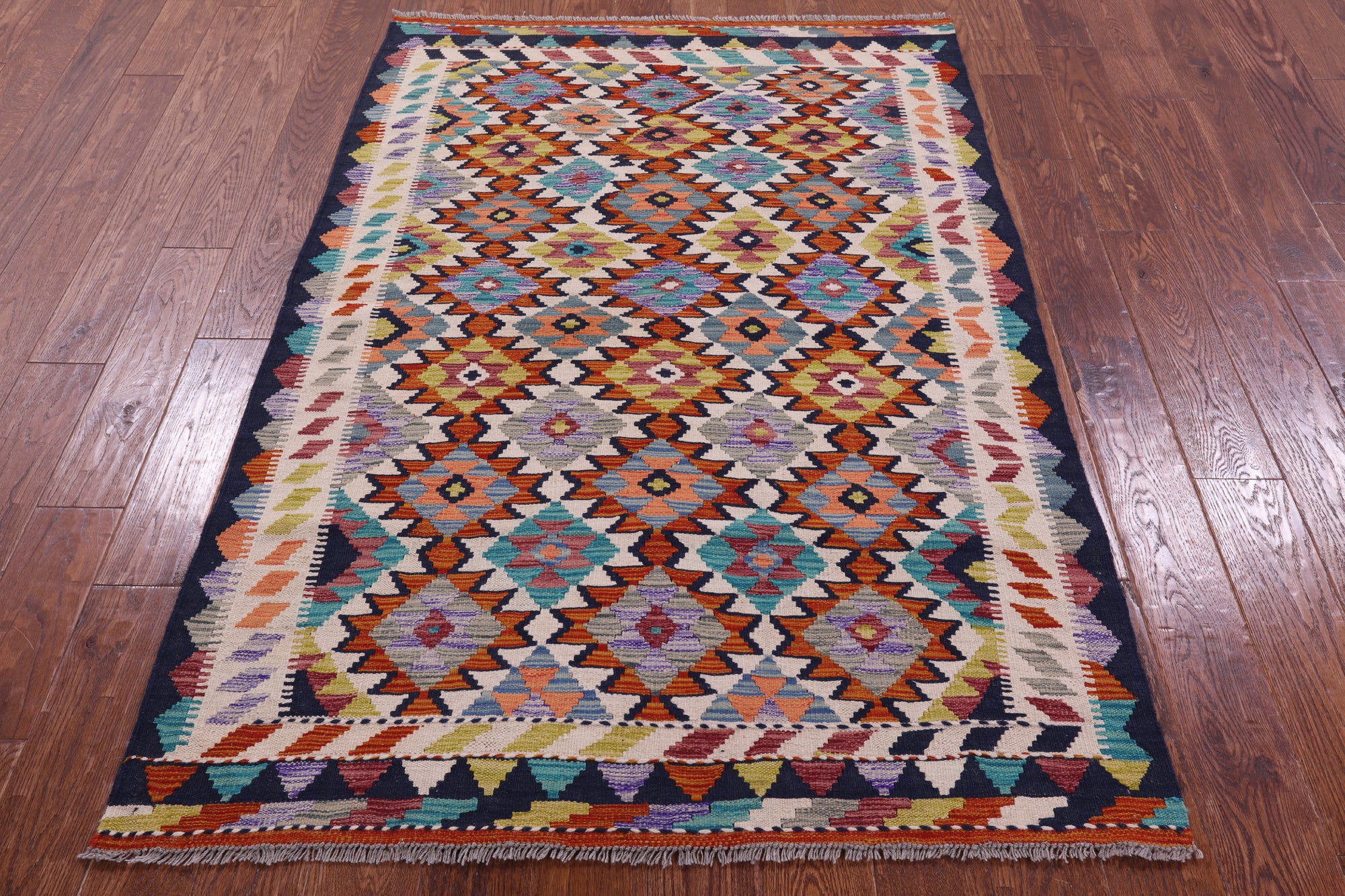 Reversible Kilim Flat Weave Wool On Wool Rug - 4' 1" X 5' 10" - Golden Nile