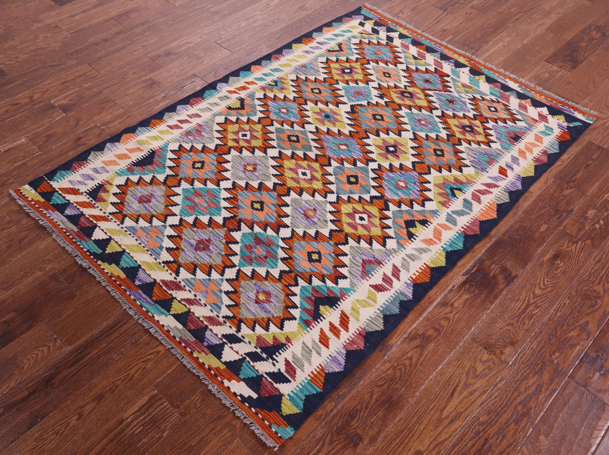 Reversible Kilim Flat Weave Wool On Wool Rug - 4' 1" X 5' 10" - Golden Nile