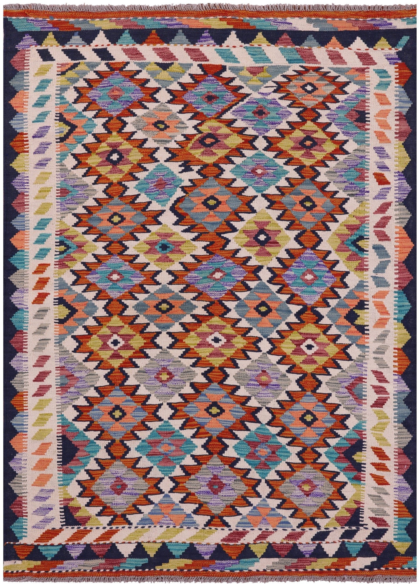 Reversible Kilim Flat Weave Wool On Wool Rug - 4' 1" X 5' 10" - Golden Nile