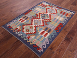 Reversible Kilim Flat Weave Wool On Wool Rug - 3' 5" X 4' 9" - Golden Nile