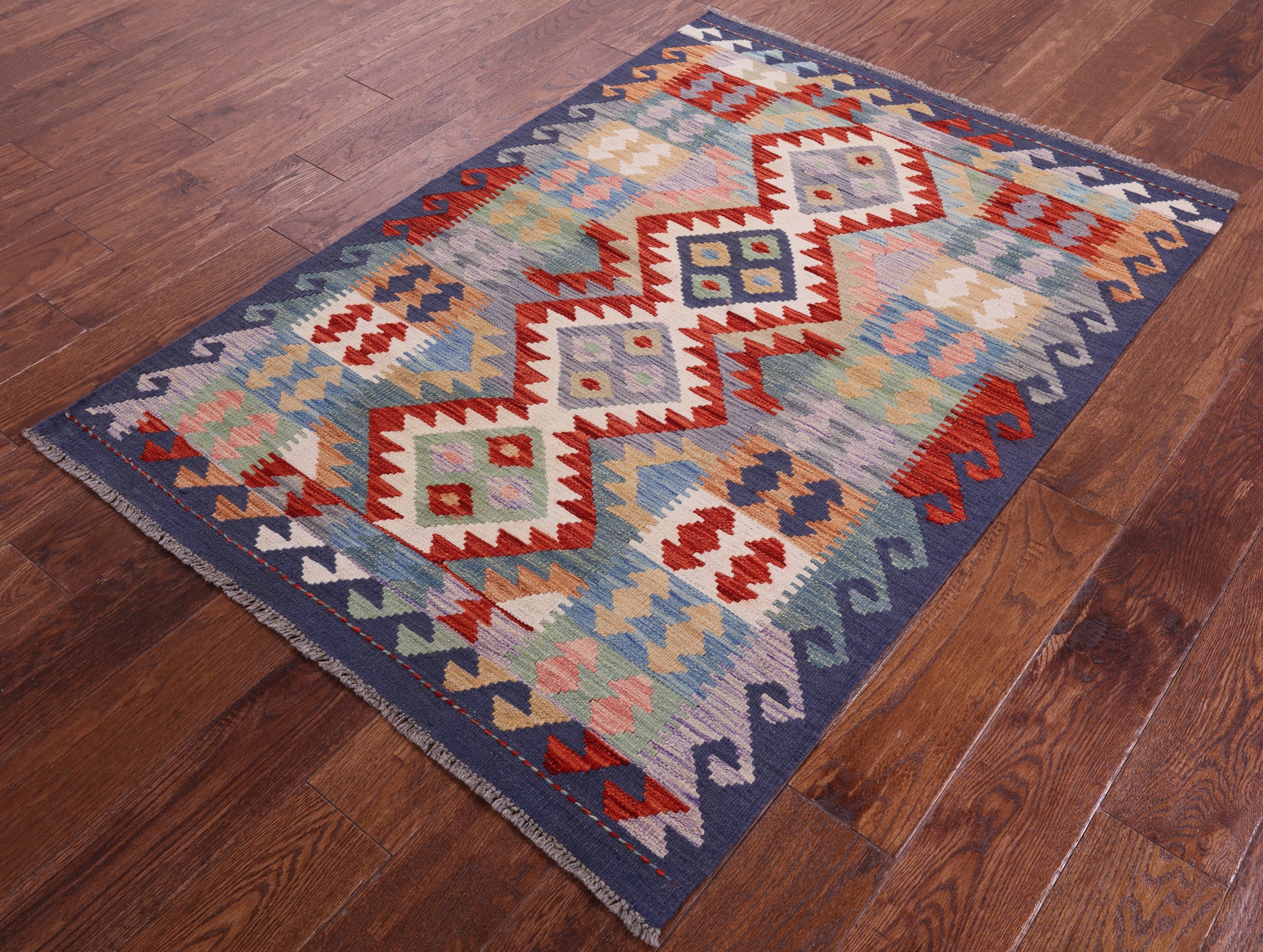 Reversible Kilim Flat Weave Wool On Wool Rug - 3' 5" X 4' 9" - Golden Nile