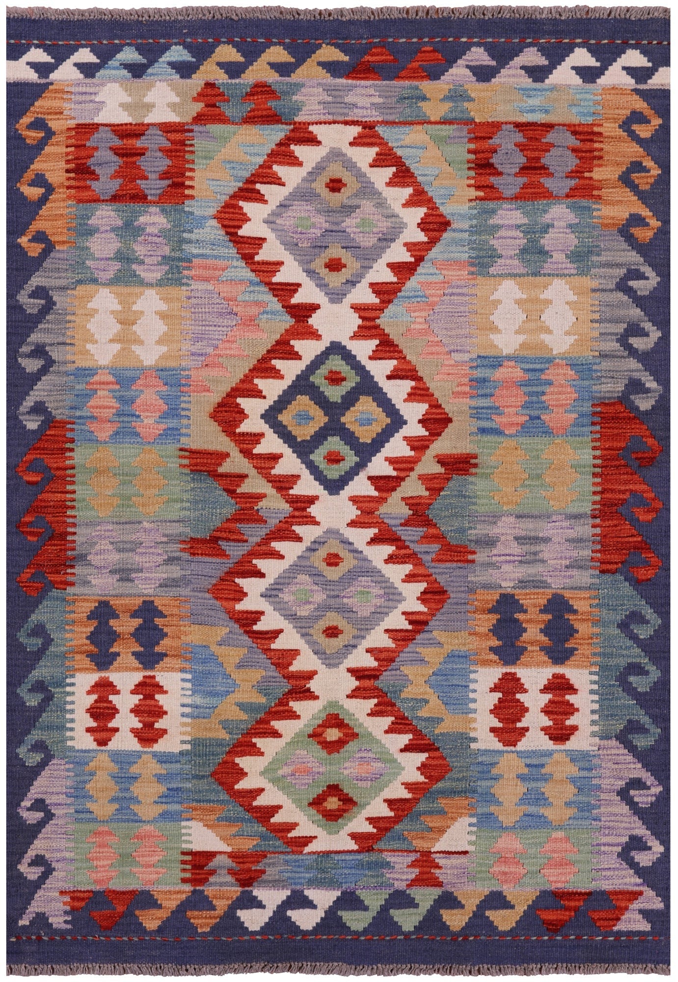 Reversible Kilim Flat Weave Wool On Wool Rug - 3' 5" X 4' 9" - Golden Nile