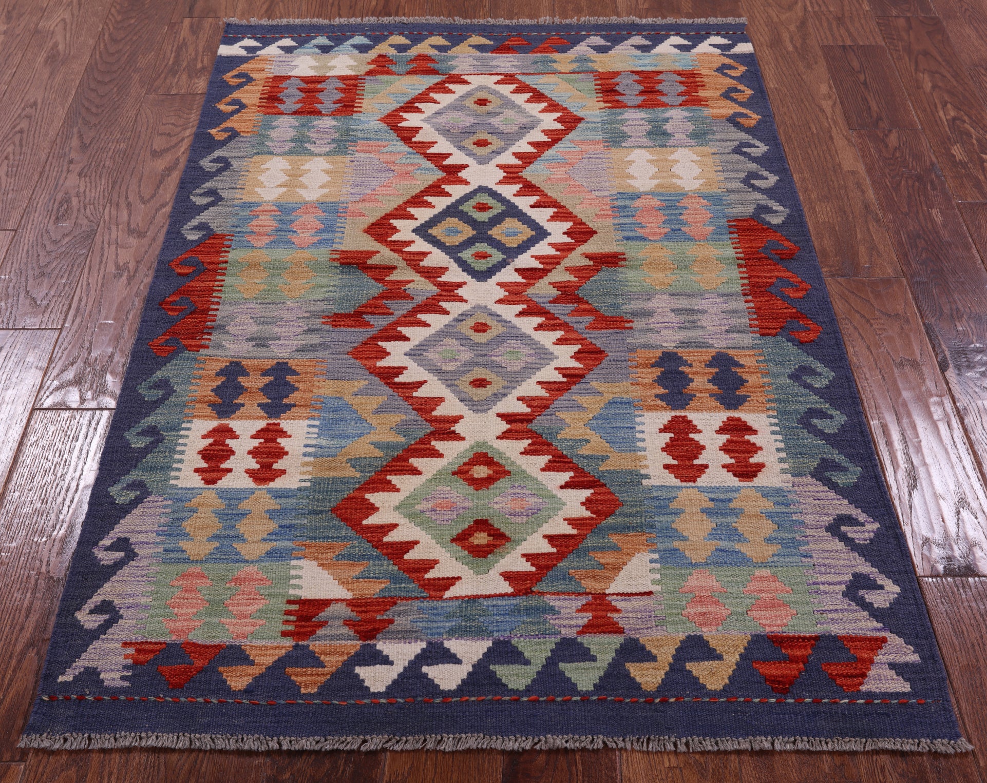 Reversible Kilim Flat Weave Wool On Wool Rug - 3' 5" X 4' 9" - Golden Nile