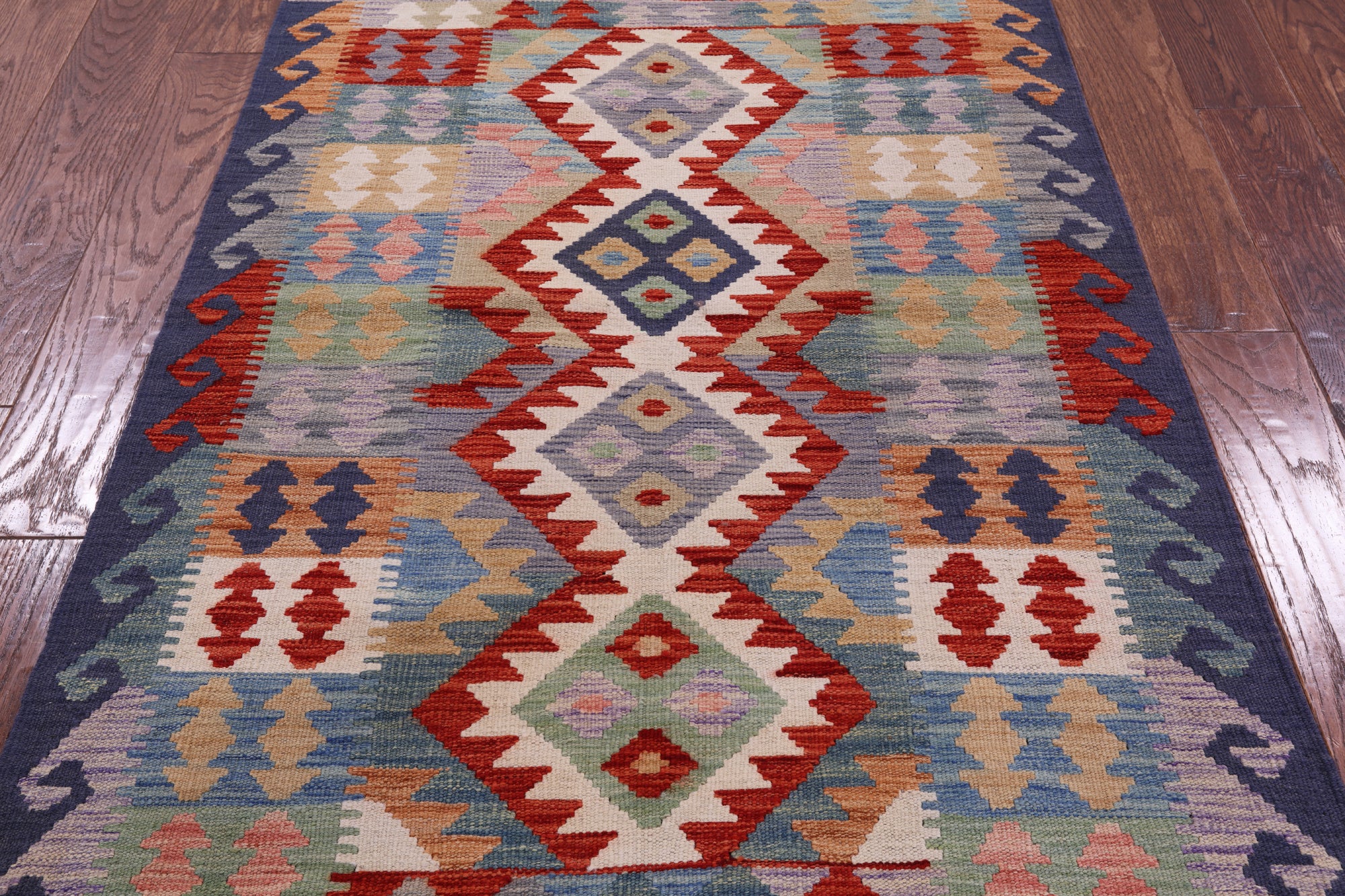 Reversible Kilim Flat Weave Wool On Wool Rug - 3' 5" X 4' 9" - Golden Nile