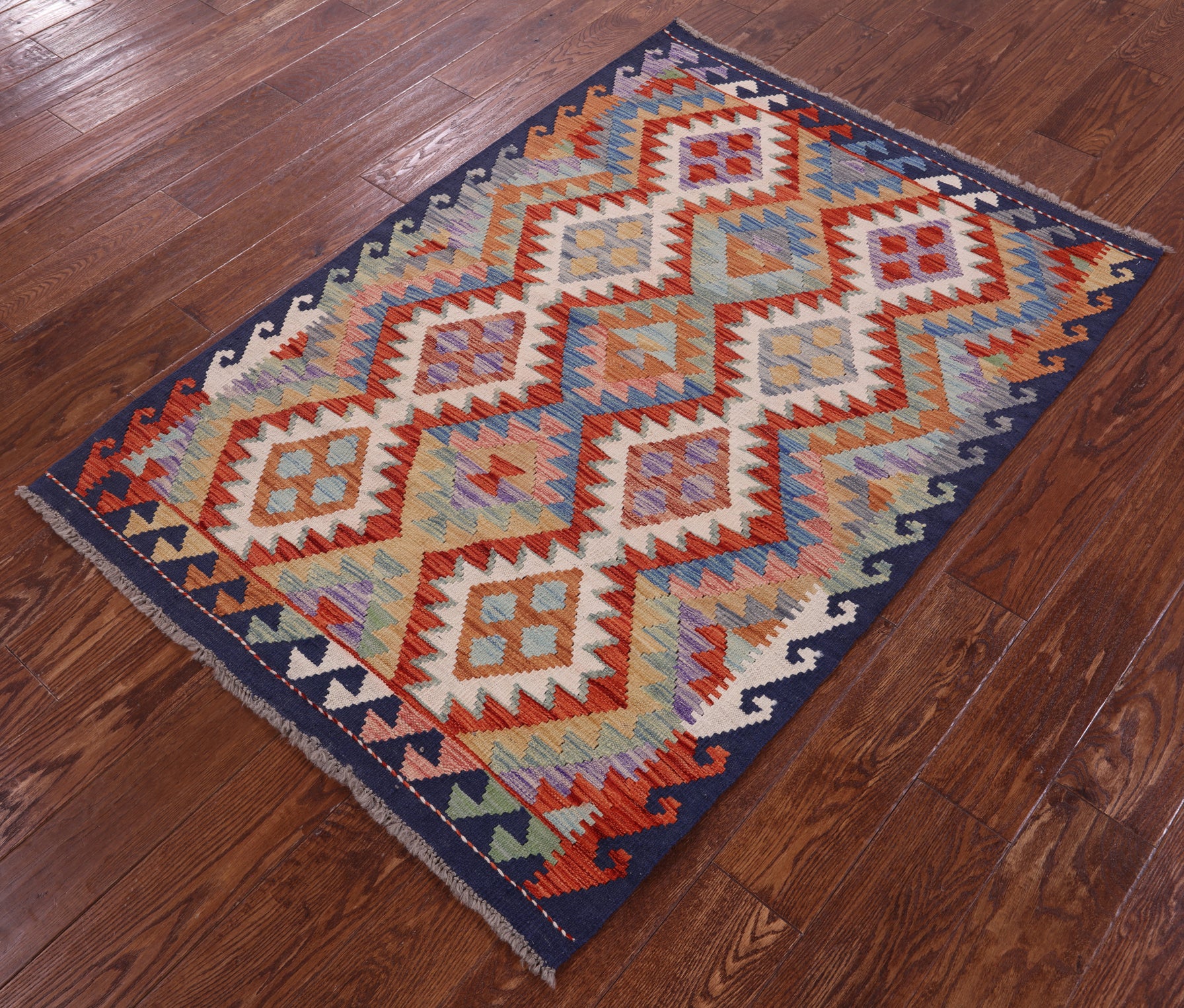 Reversible Kilim Flat Weave Wool On Wool Rug - 3' 8" X 5' 1" - Golden Nile