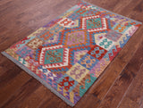 Reversible Kilim Flat Weave Wool On Wool Rug - 3' 3" X 4' 11" - Golden Nile