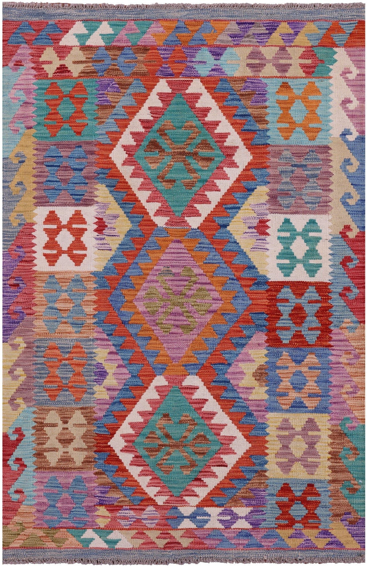 Reversible Kilim Flat Weave Wool On Wool Rug - 3' 3" X 4' 11" - Golden Nile