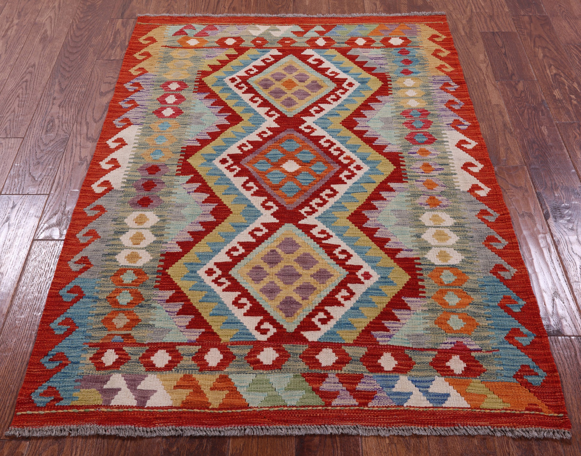 Reversible Kilim Flat Weave Wool On Wool Rug - 3' 7" X 4' 10" - Golden Nile