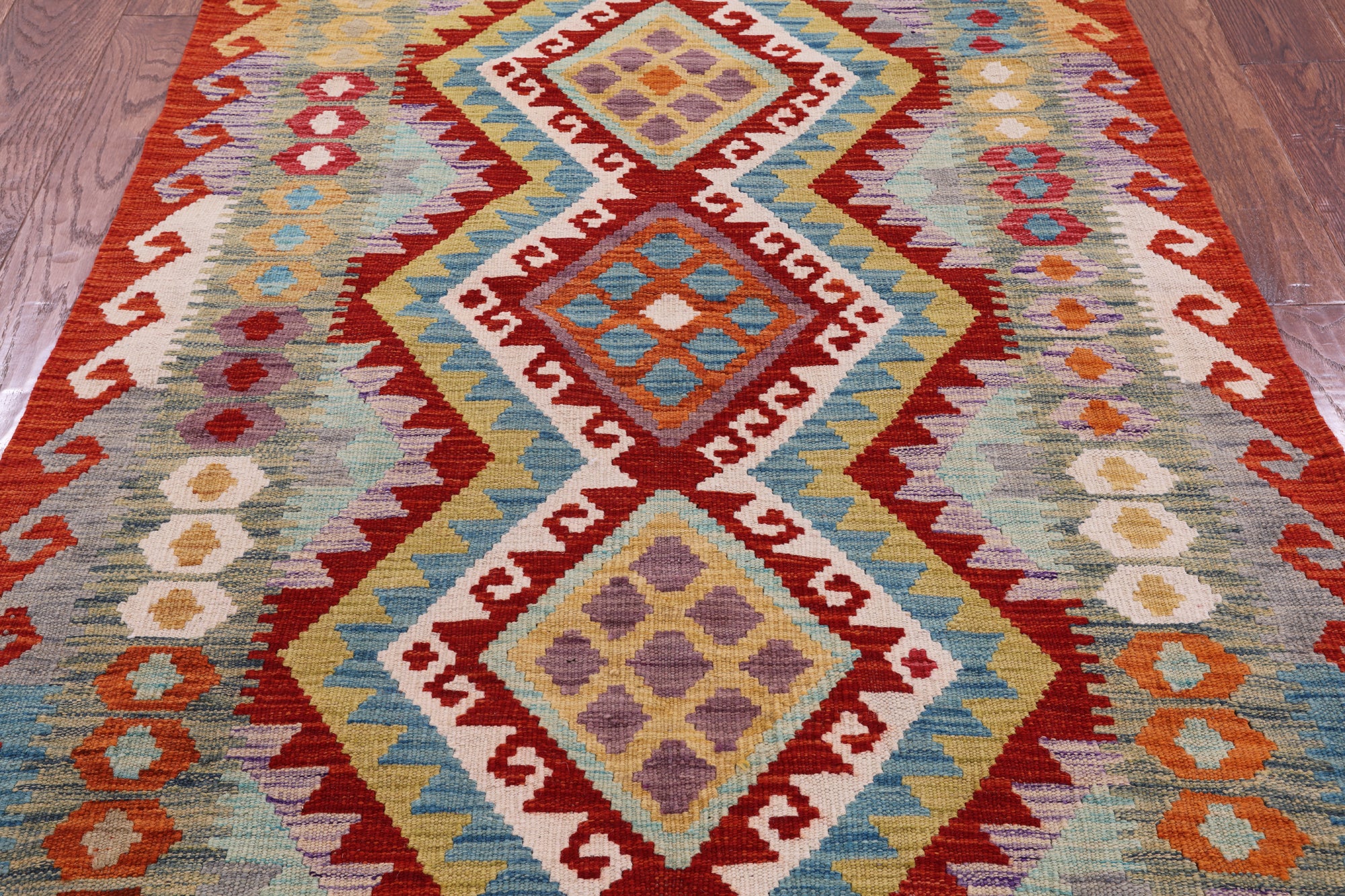 Reversible Kilim Flat Weave Wool On Wool Rug - 3' 7" X 4' 10" - Golden Nile